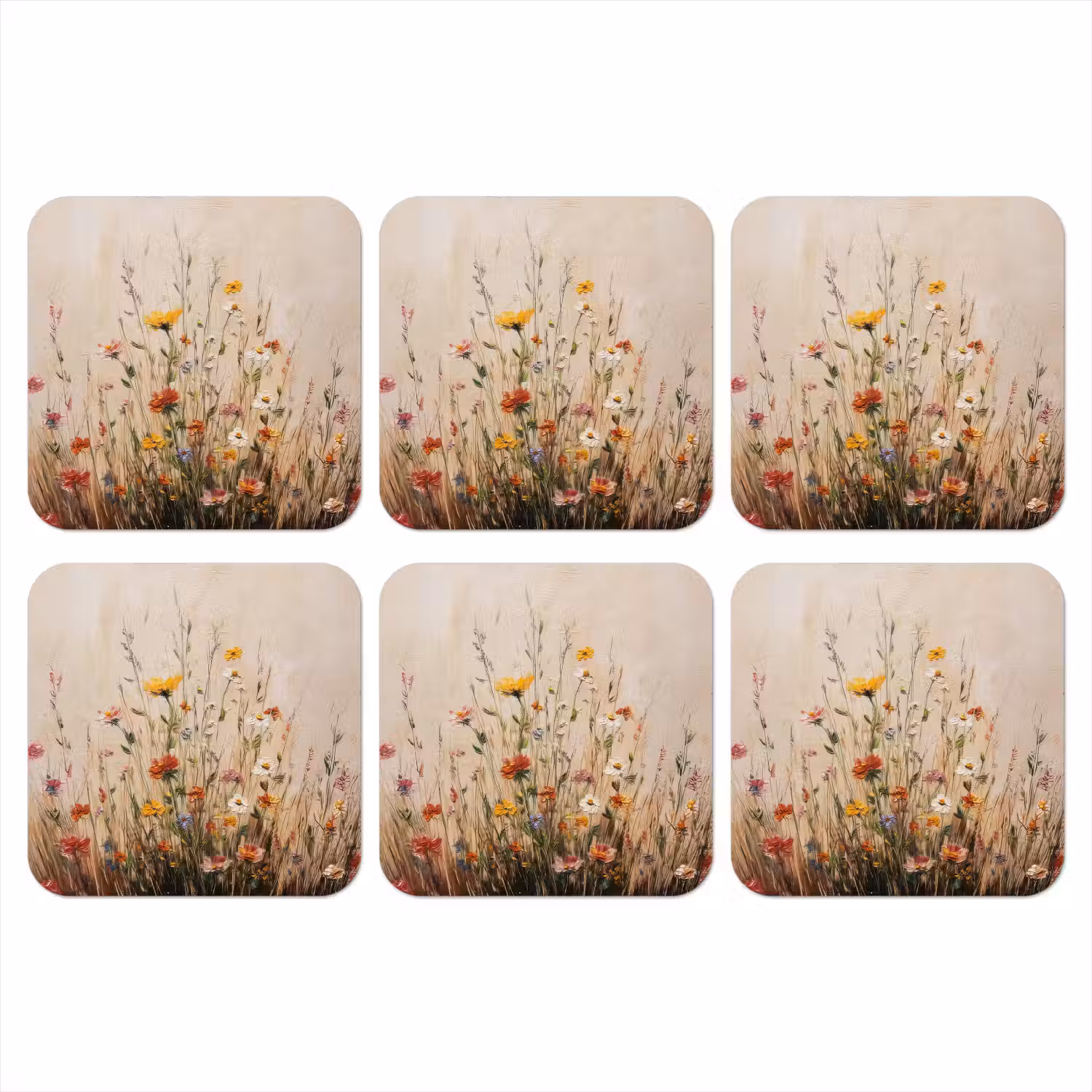 Wilde bloemen - Penseelstreken - Rustgevend onderzetter kurk middel -3d