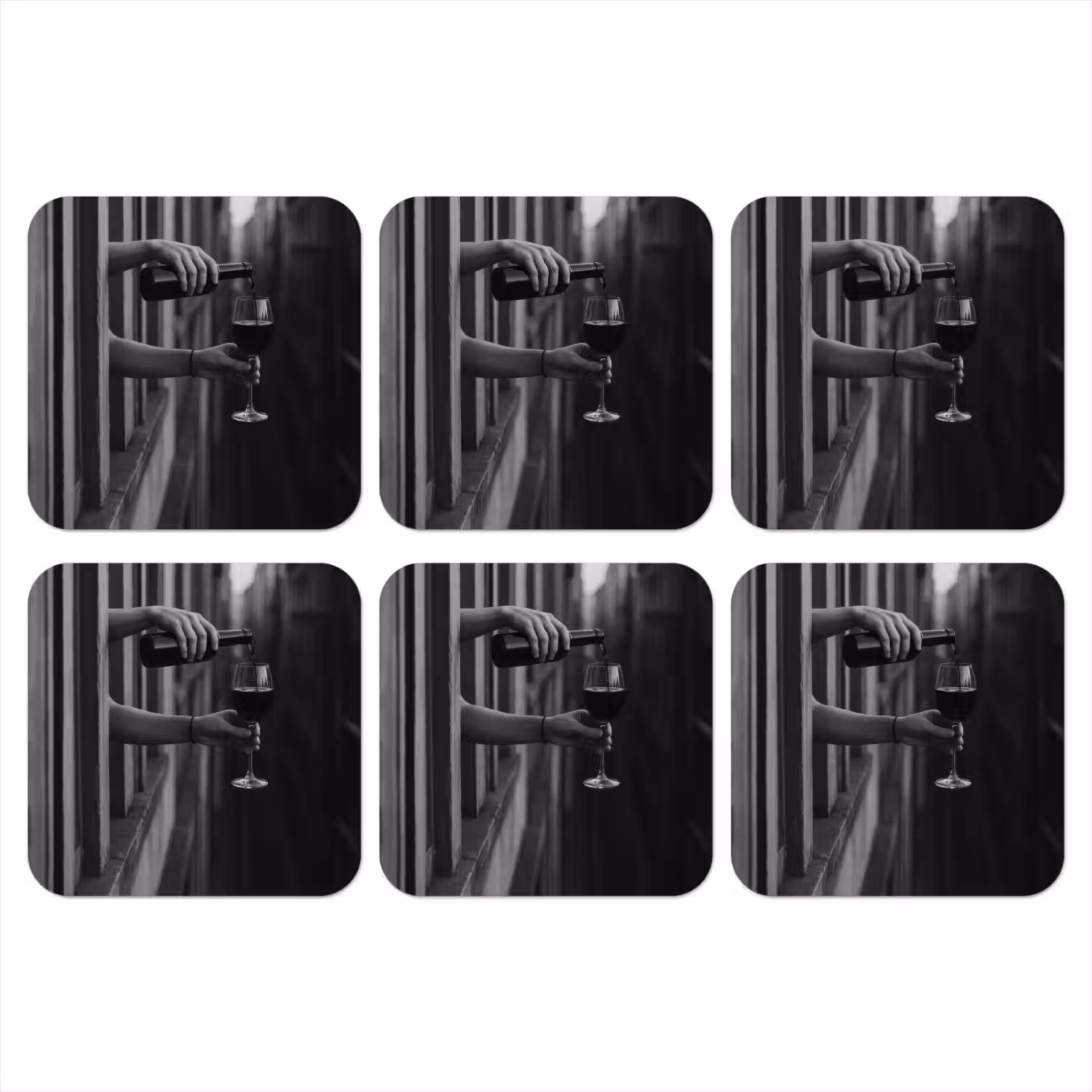 Wijnfles - Glas - Handen - Raam onderzetter kurk middel -3d