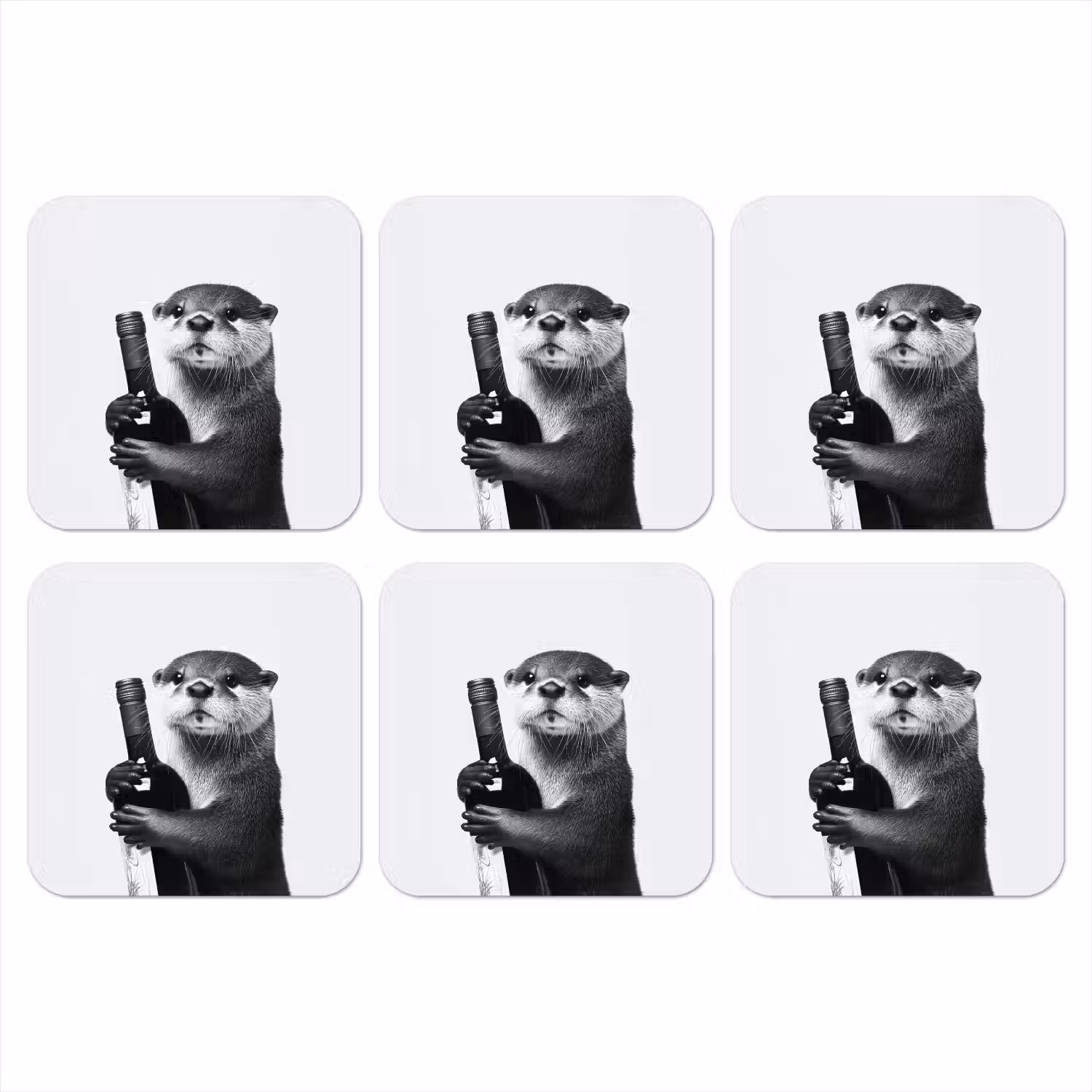 Wijnfles - Otter - Zwart onderzetter kurk middel -3d