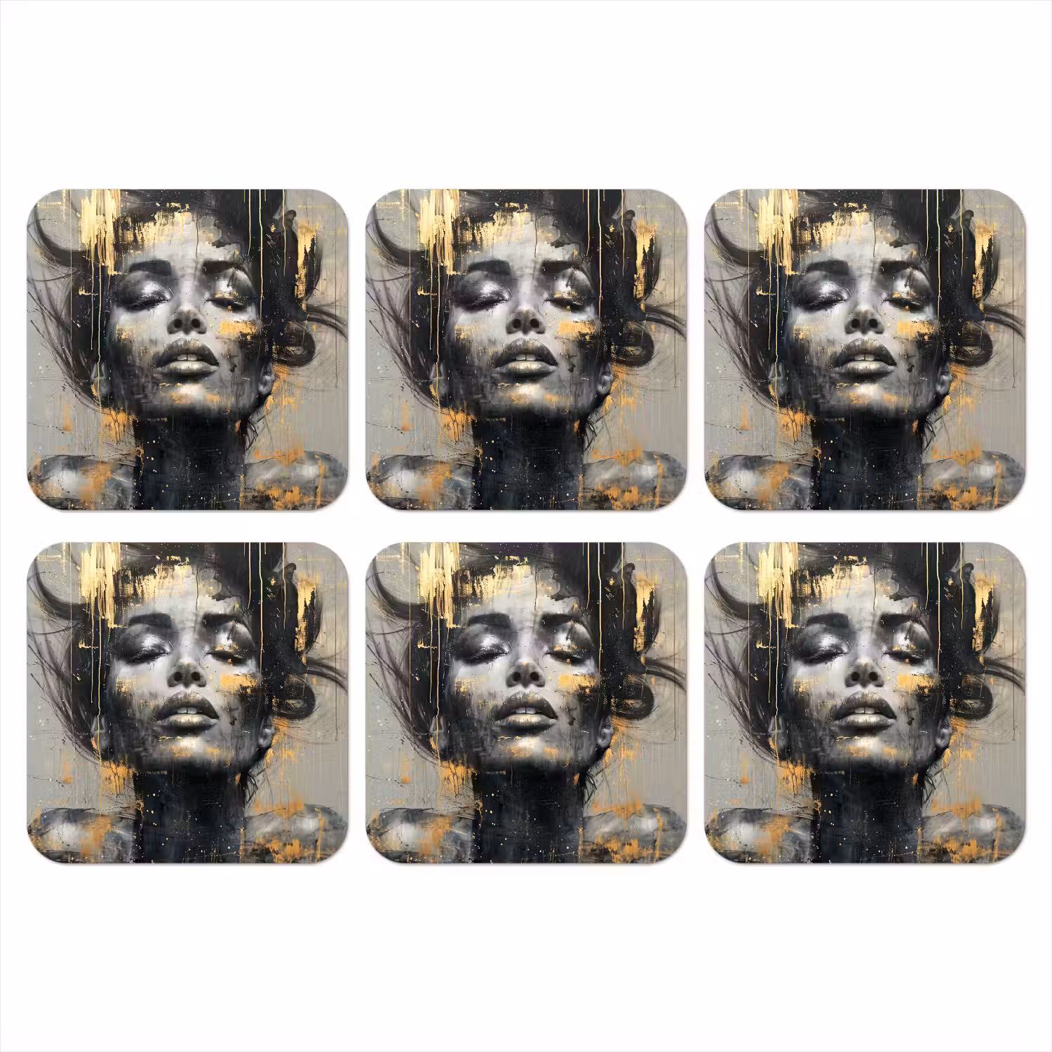 Vrouw - Kunst - Goud - Abstract - Glamour onderzetter kurk middel -3d