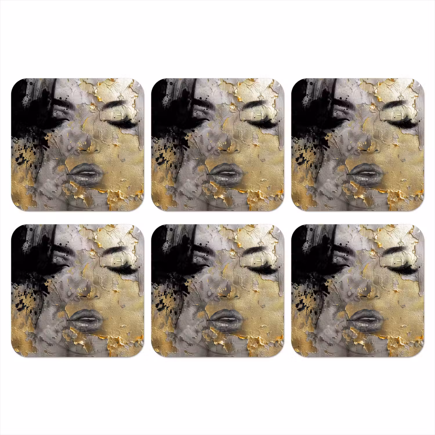 Vrouw - Kunst - Goud - Zwart onderzetter kurk middel -3d