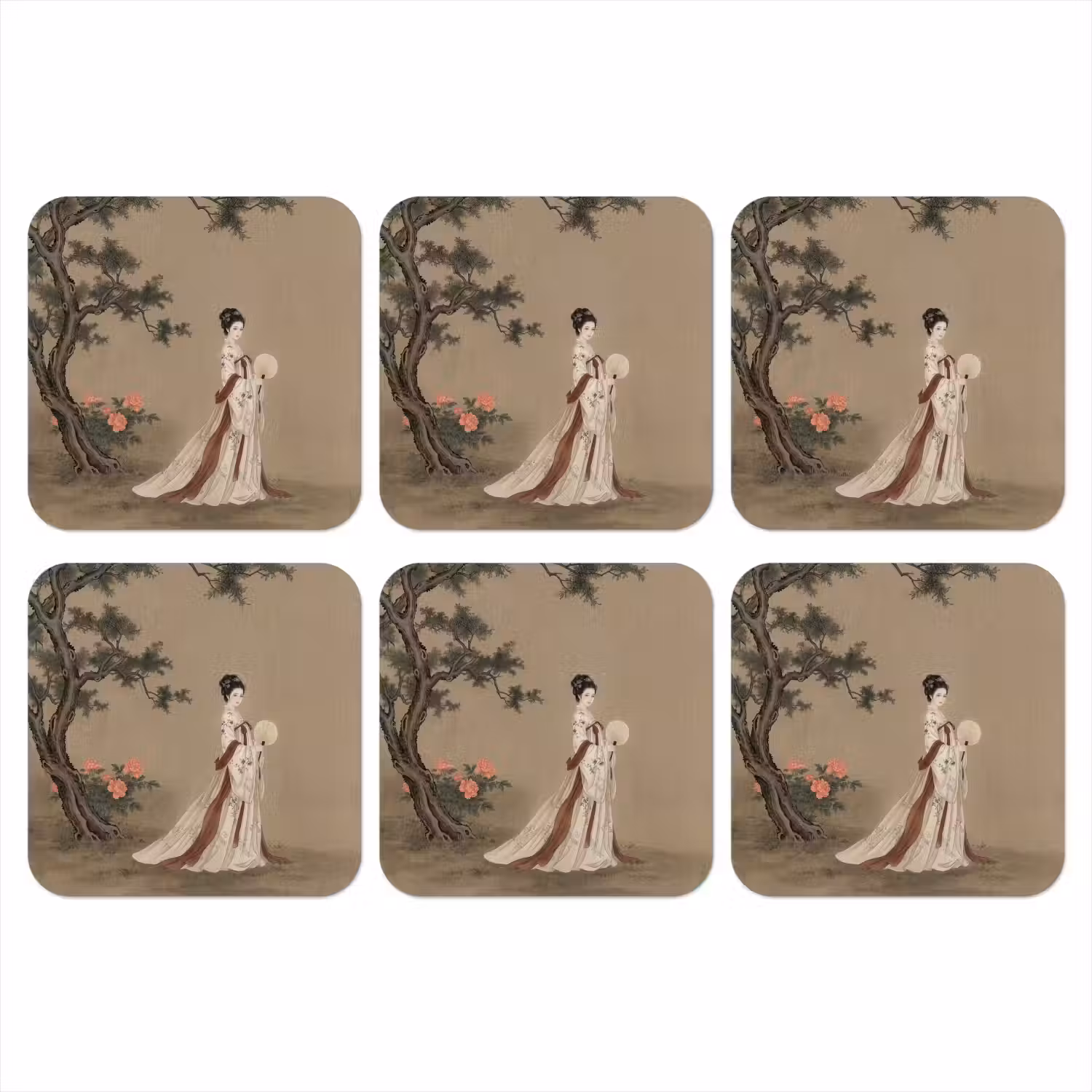 Vrouw - Azië - Kunst - Beige onderzetter kurk middel -3d