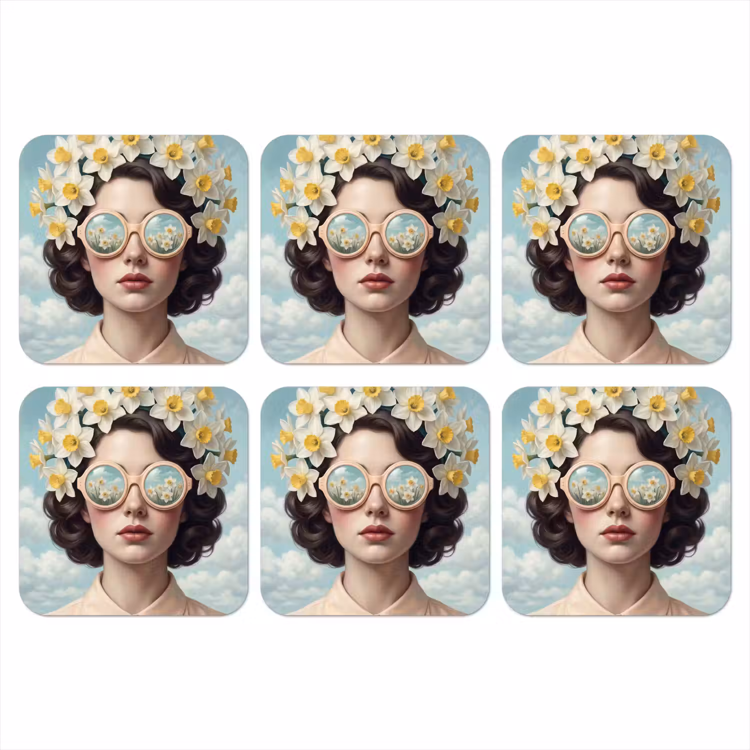 Vrouw - Narcissen - Geel onderzetter kurk middel -3d