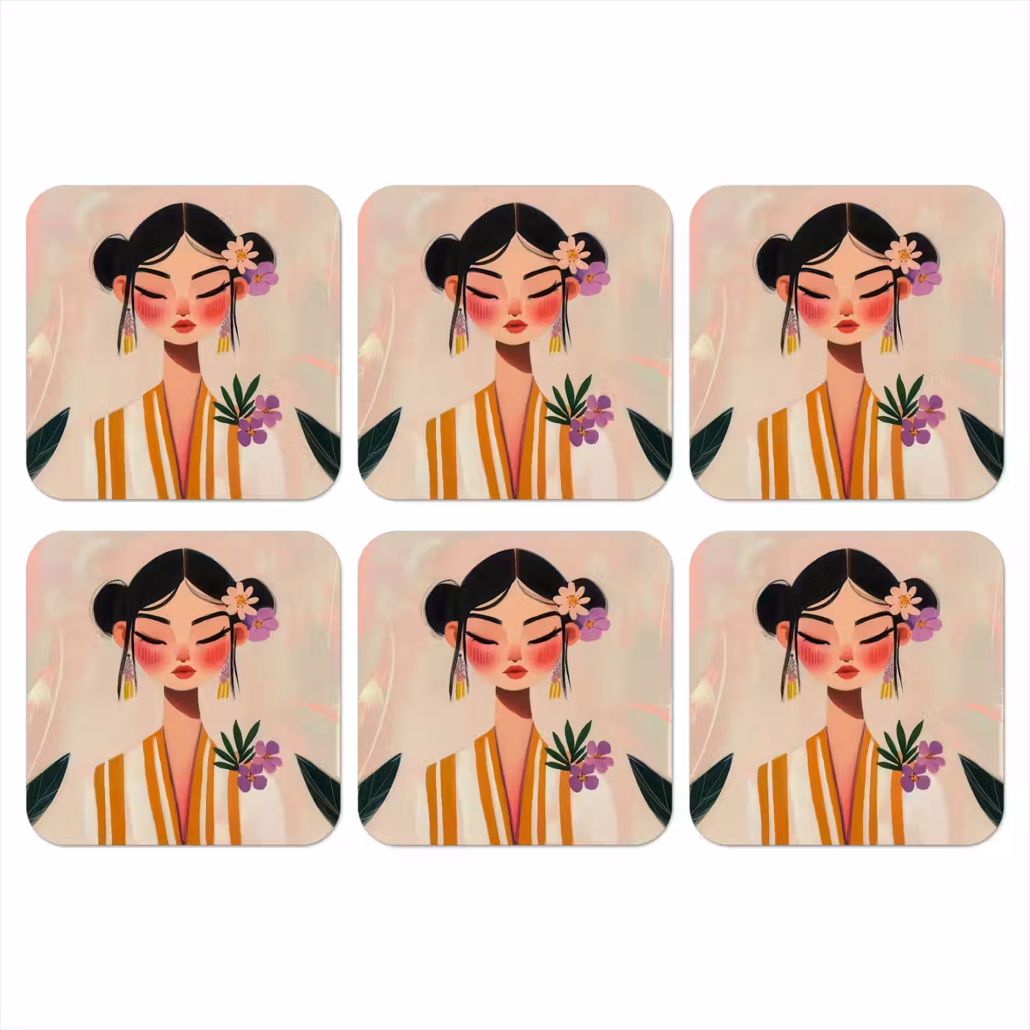 Vrouw - Bloemen - Pastel onderzetter kurk middel -3d