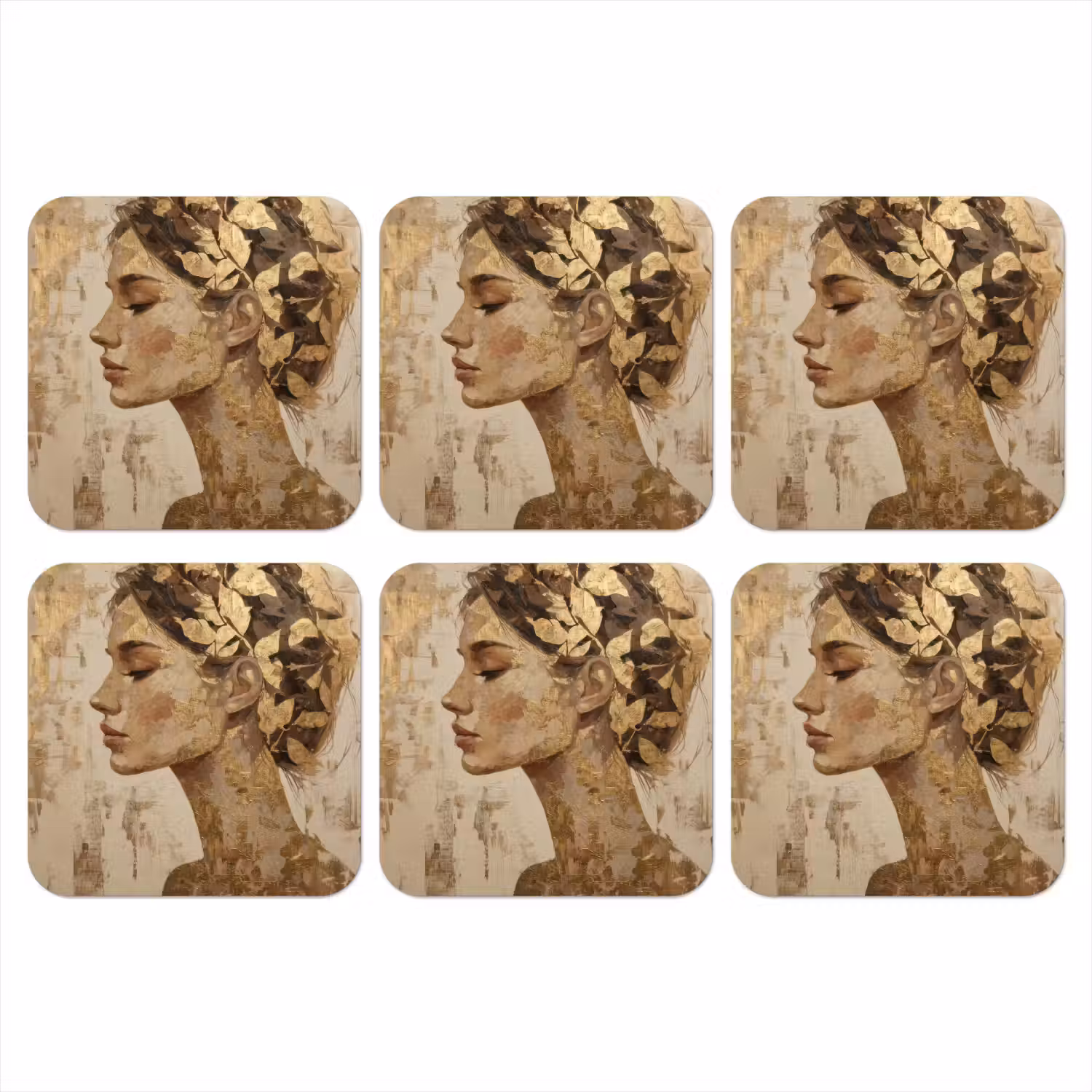 Vrouw - Goud - Abstract - Textuur onderzetter kurk middel -3d