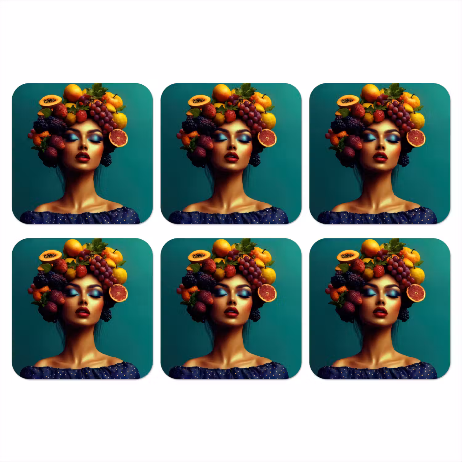Vrouw - Hoodtooi - Tropisch - Fruit - Druiven onderzetter kurk middel -3d