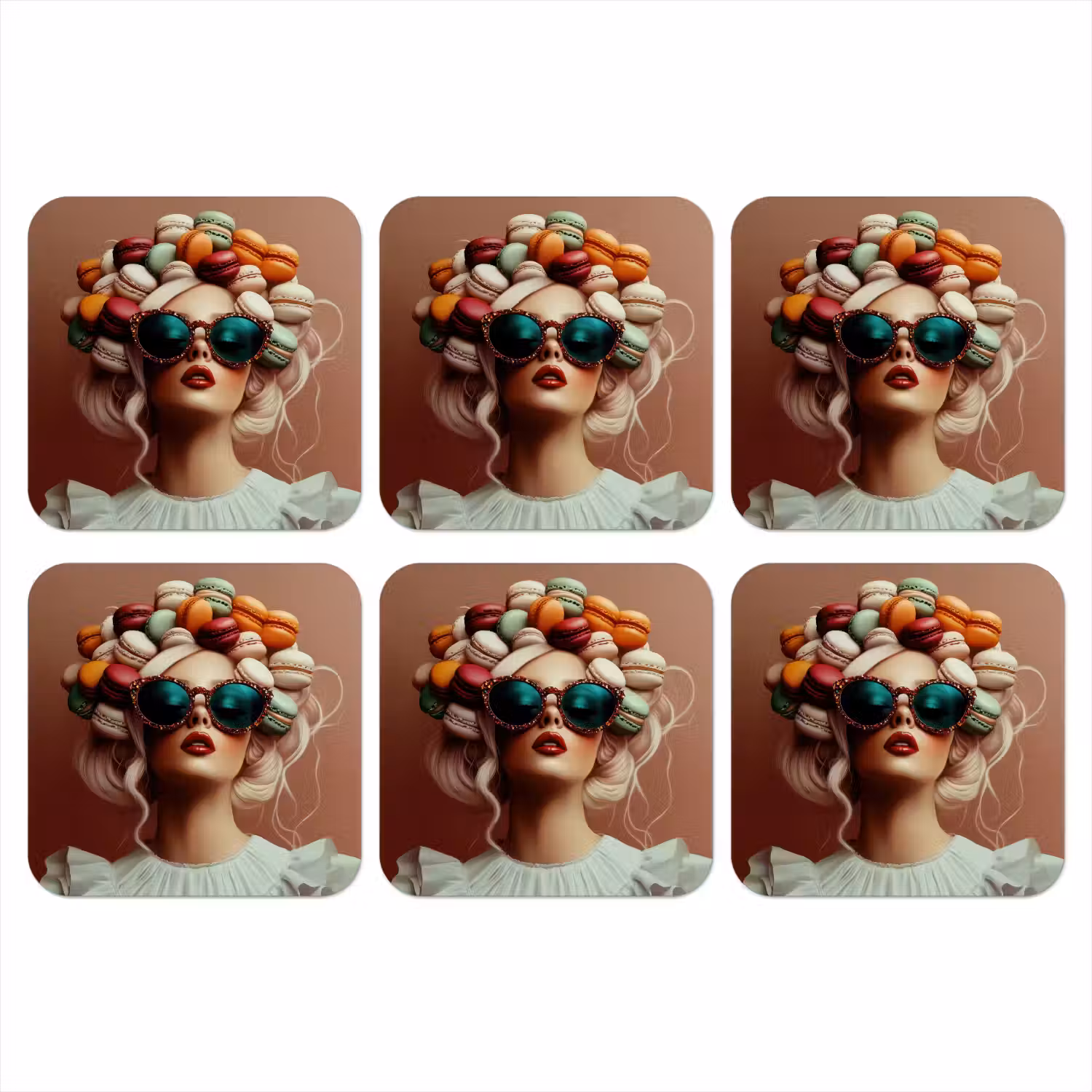 Vrouw - Macarons - Bril onderzetter kurk middel -3d