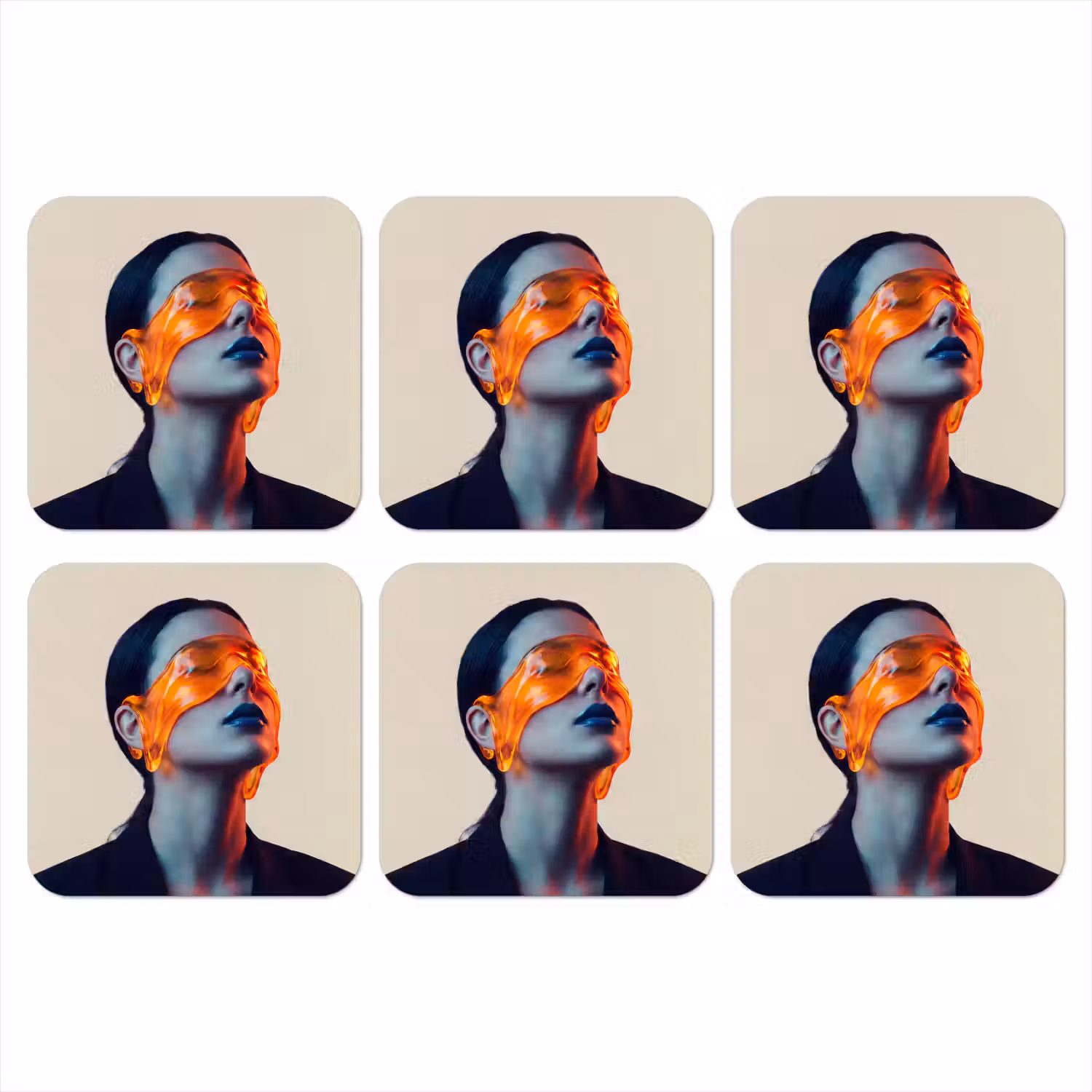 Vrouw - Oranje - Abstract - Modern - Kleurrijk onderzetter kurk middel -3d