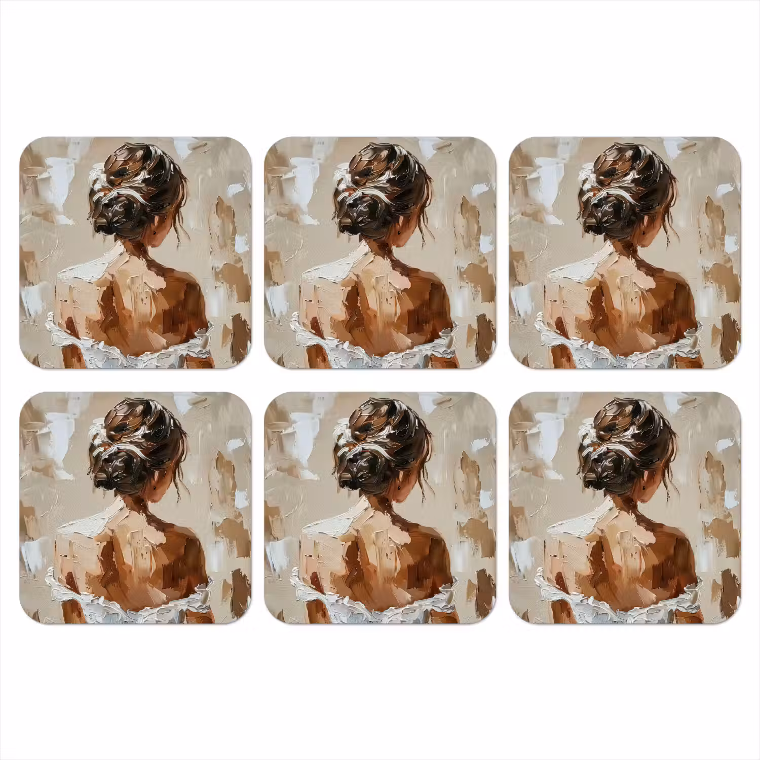 Vrouw - Verf - Abstract - Beige - Modern onderzetter kurk middel -3d