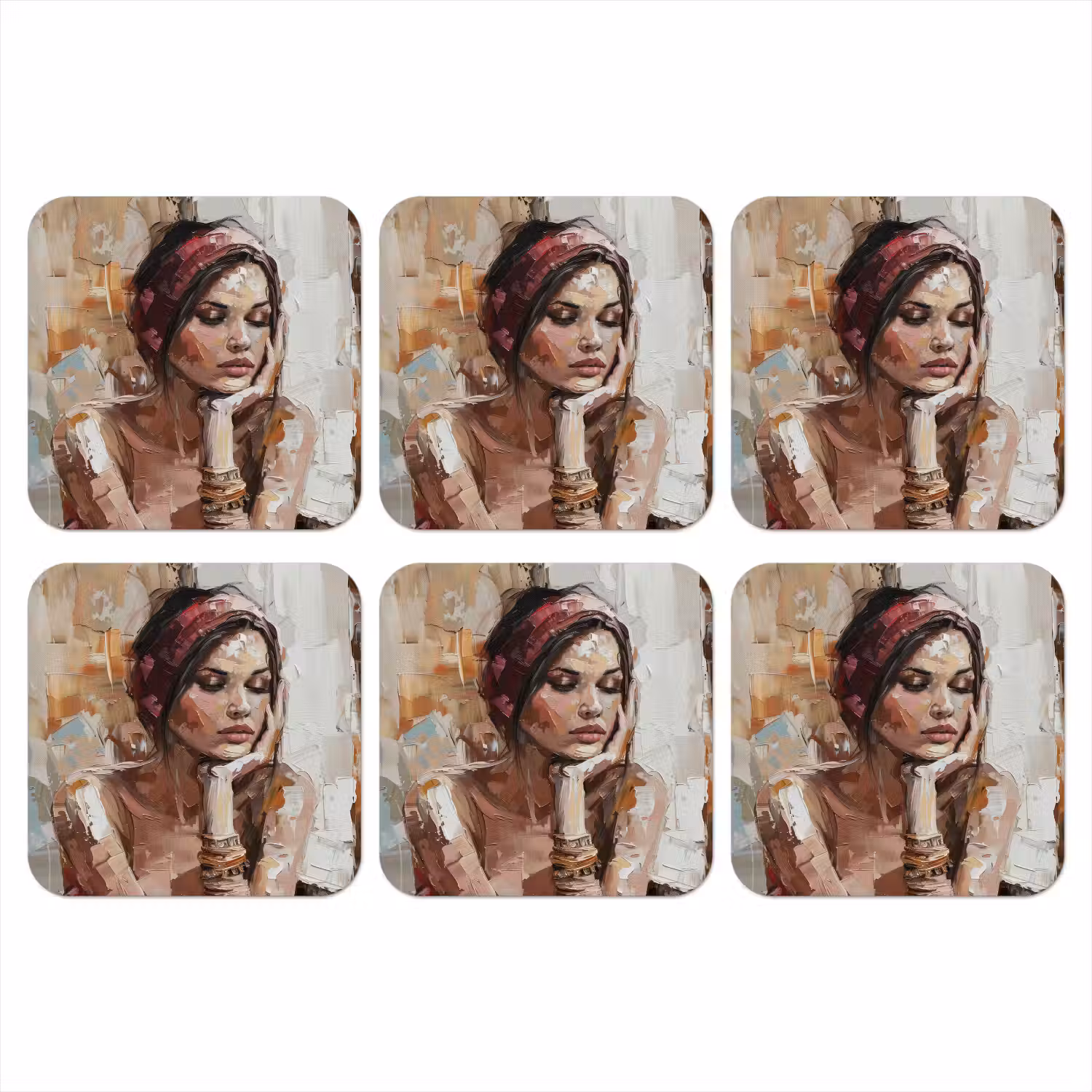 Vrouw - Verflook - Portret - Modern onderzetter kurk middel -3d