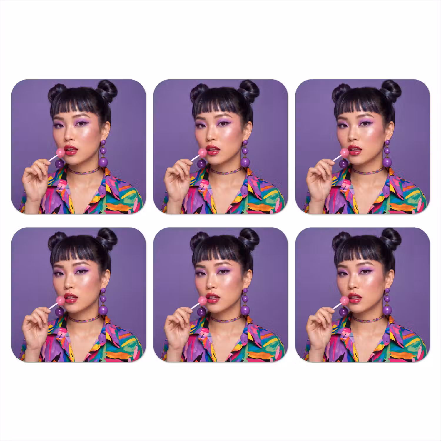 Vrouw - Portret - Make-up - Paars - Levendig onderzetter kurk middel -3d