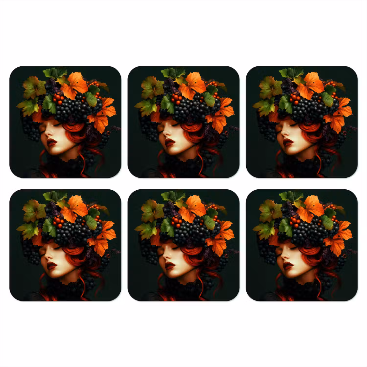 Vrouw - Rood - Groen - Druiven onderzetter kurk middel -3d