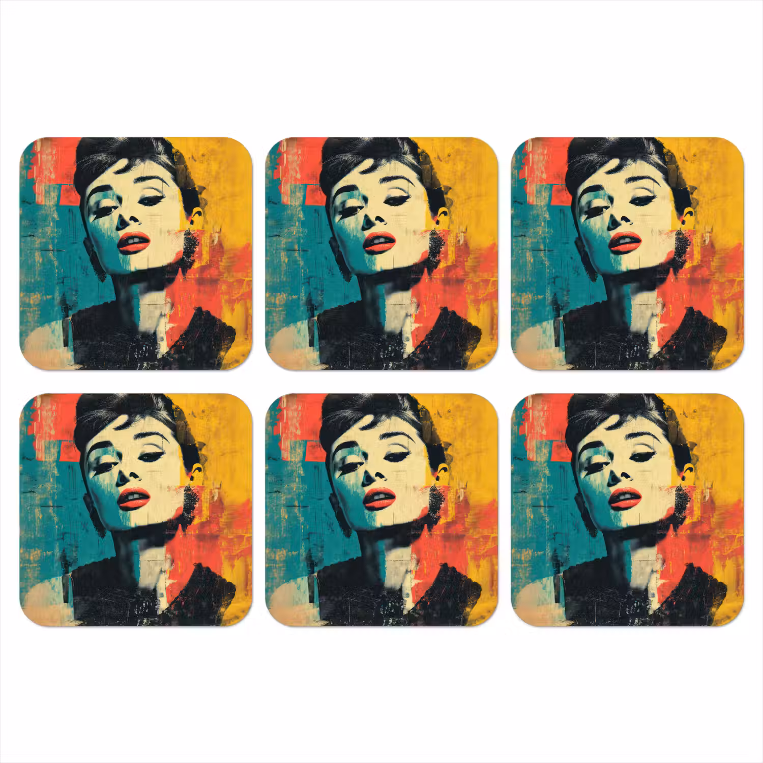 Vrouw - Rode lippen - Expressief - Grafisch onderzetter kurk middel -3d