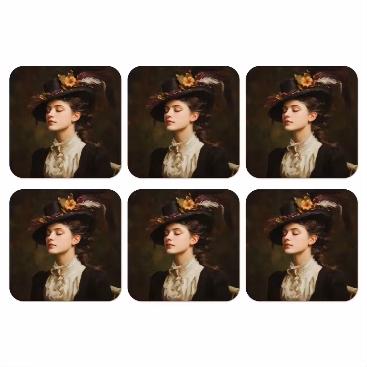 Vrouw - Victoriaans - Portret onderzetter kurk middel -3d