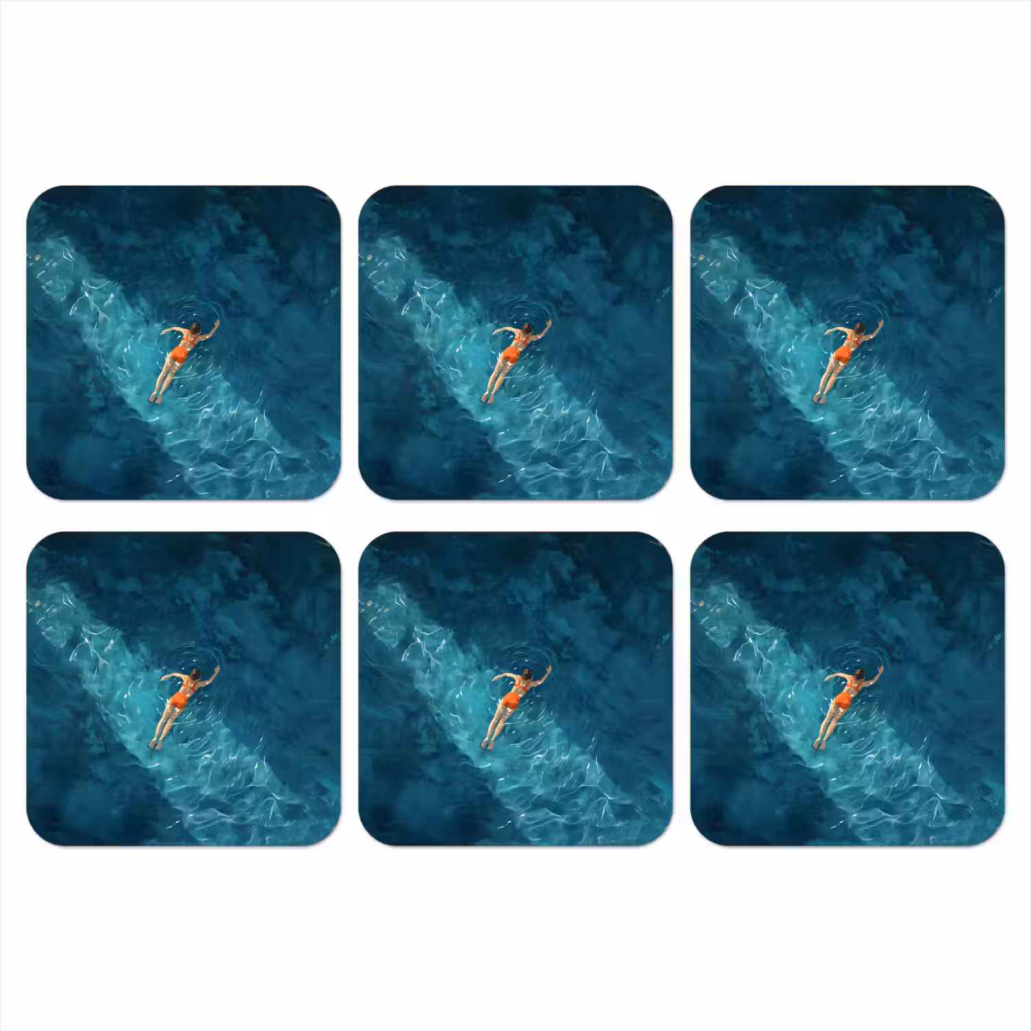 Vrouw - Water - Bikini - Oranje onderzetter kurk middel -3d