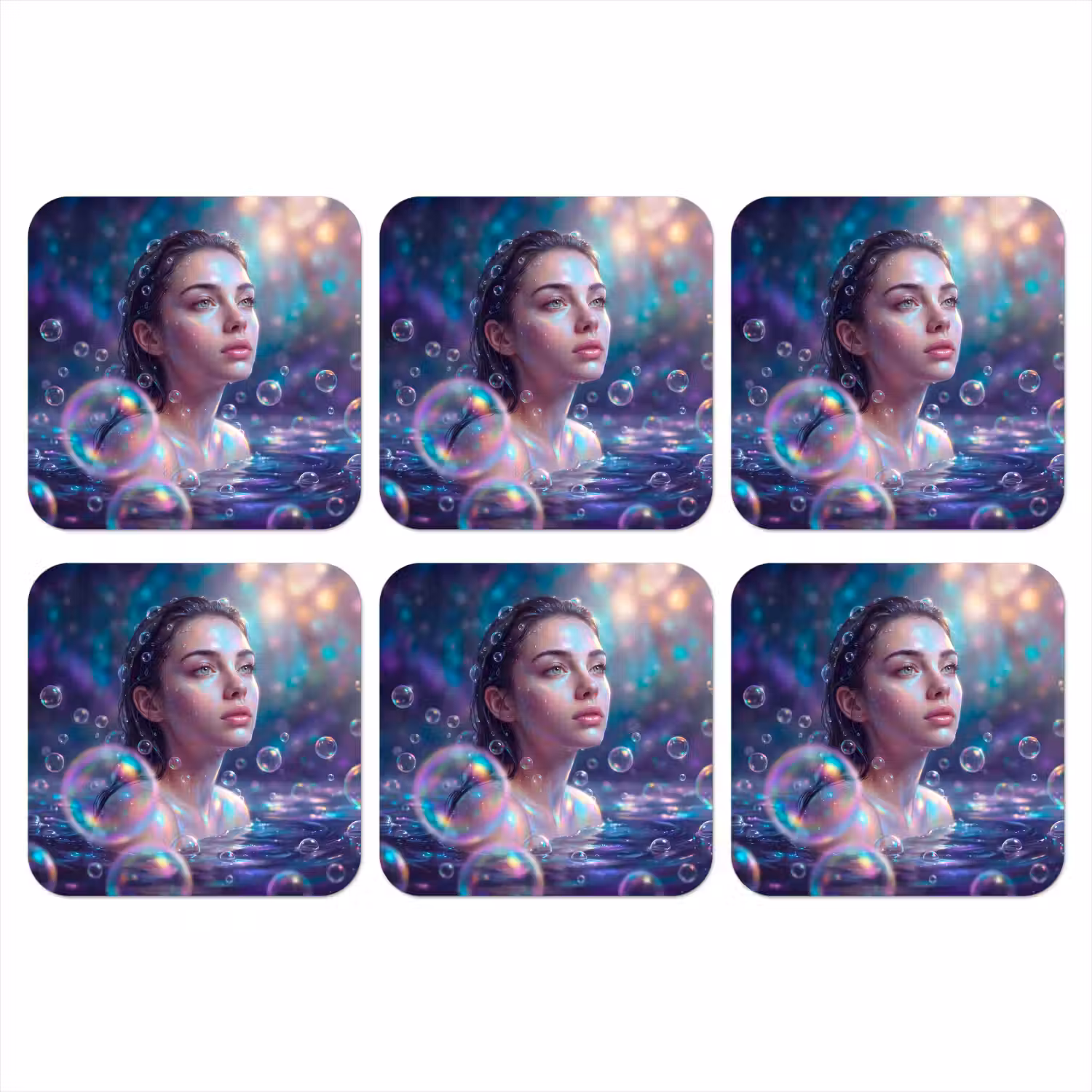 Vrouw - Water - Portret - Kleurrijk - Modern onderzetter kurk middel -3d