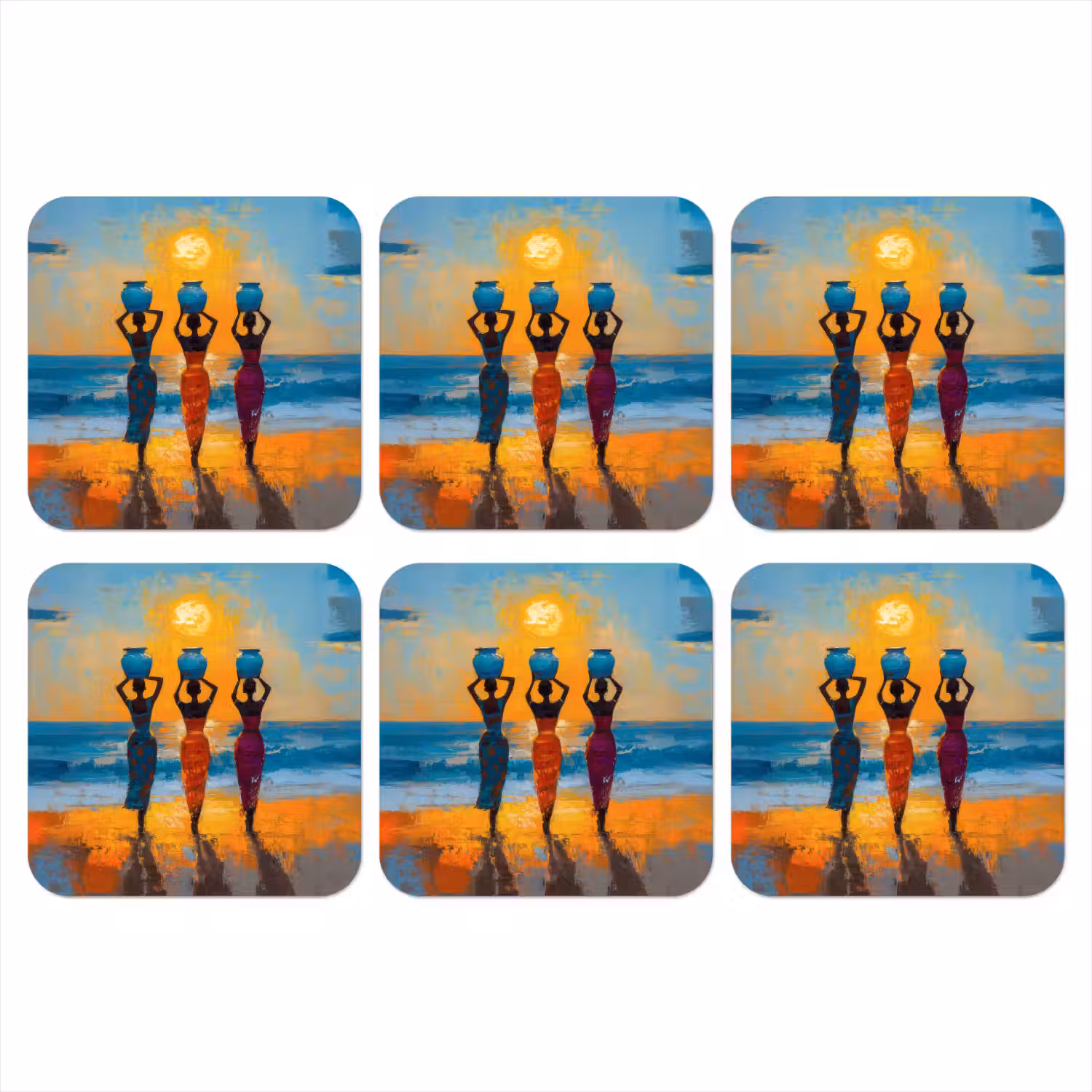 Vrouwen - Strand - Zondsondergang onderzetter kurk middel -3d