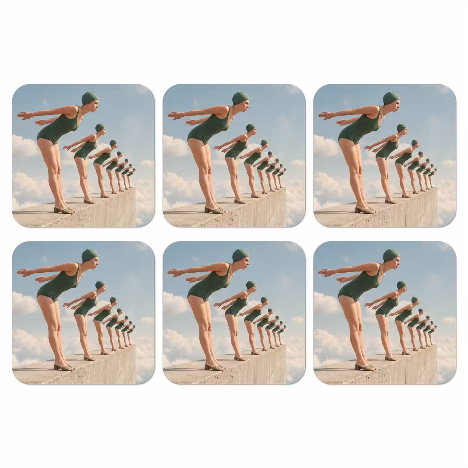 Coaster - Women - Diving Pose - Clouds - Vrouwen - Duikhouding - Wolken onderzetter kurk middel