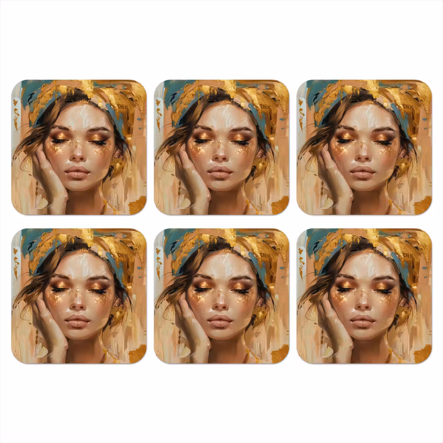 Vrouwen - Portret - Luxe - Goud onderzetter kurk middel -3d