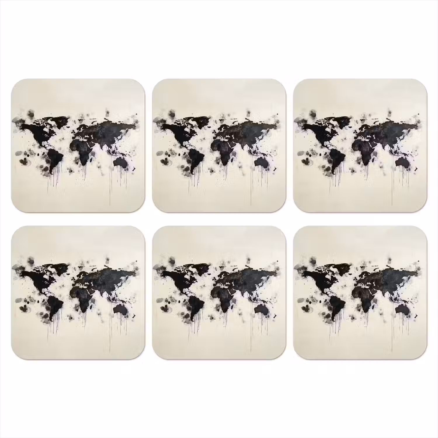 Wereldkaart - Zwart - Inkt onderzetter kurk middel -3d