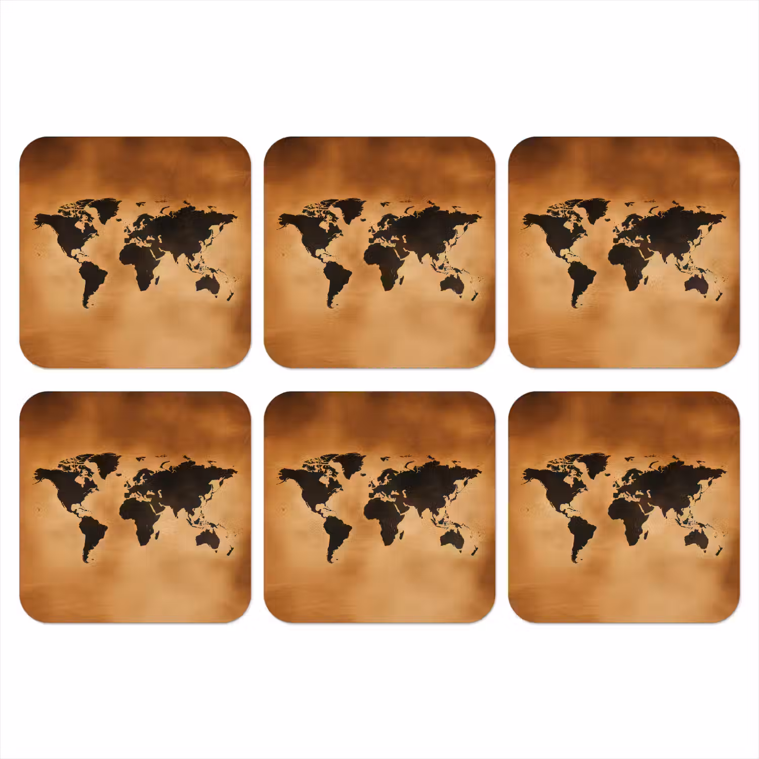 Wereldkaart - Bruin - Kaart onderzetter kurk middel -3d