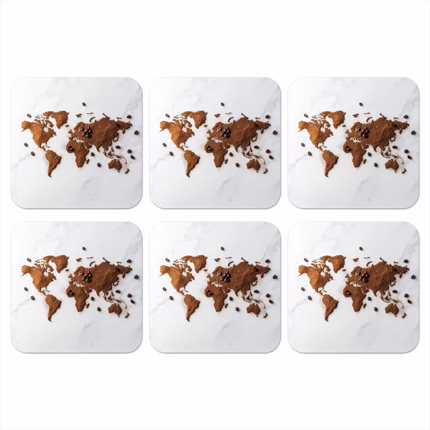 Wereldkaart - Koffie - Marmer onderzetter kurk middel -3d