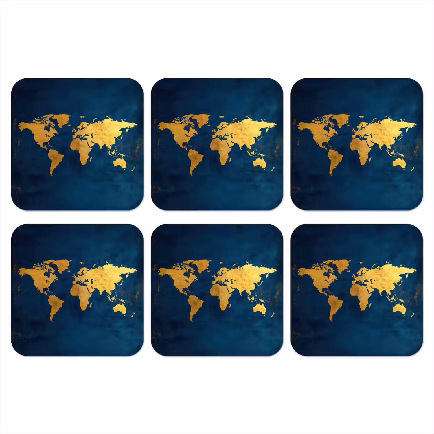 Wereldkaart - Goud - Donkerblauw onderzetter kurk middel -3d