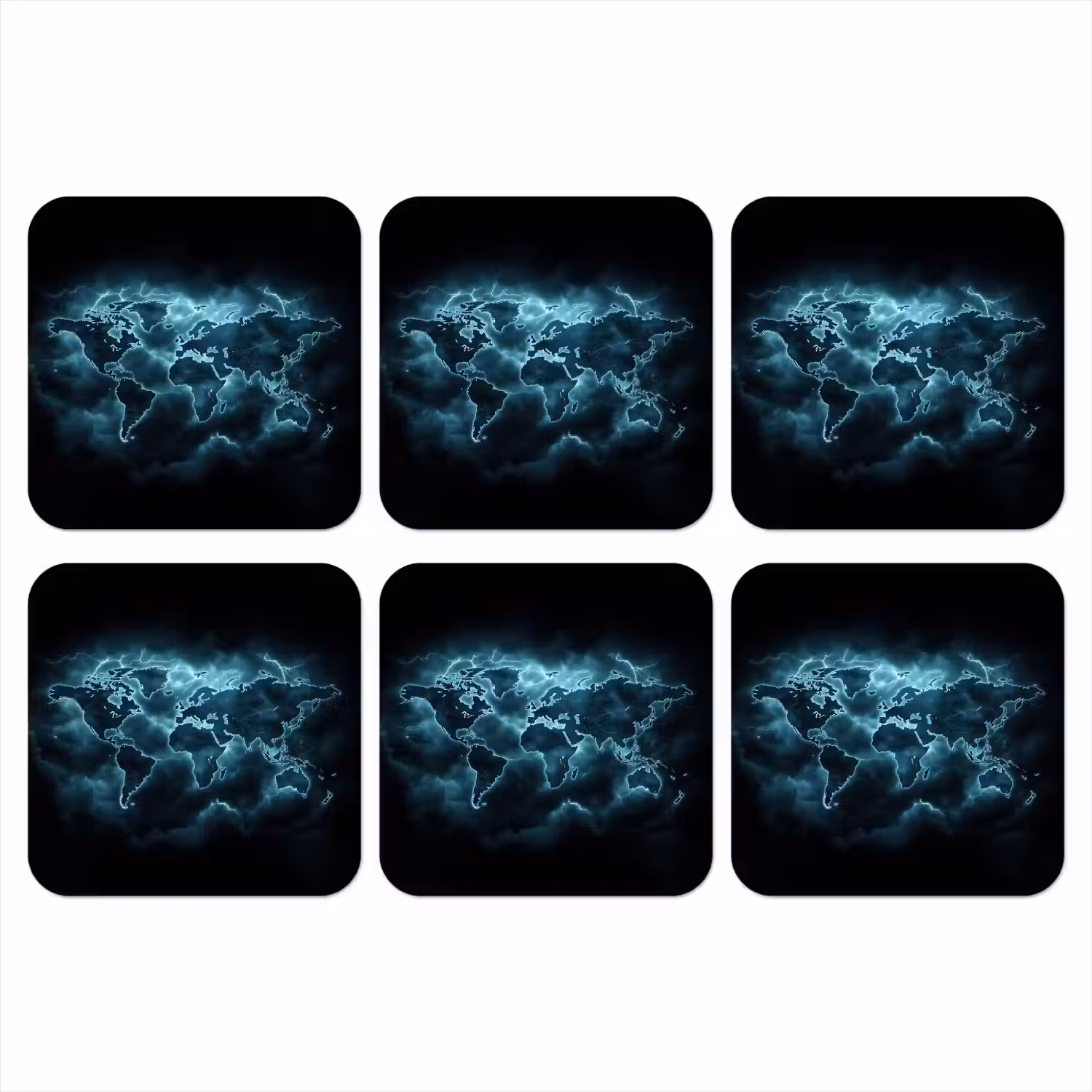 Wereldkaart - Bliksem - Blauw onderzetter kurk middel -3d
