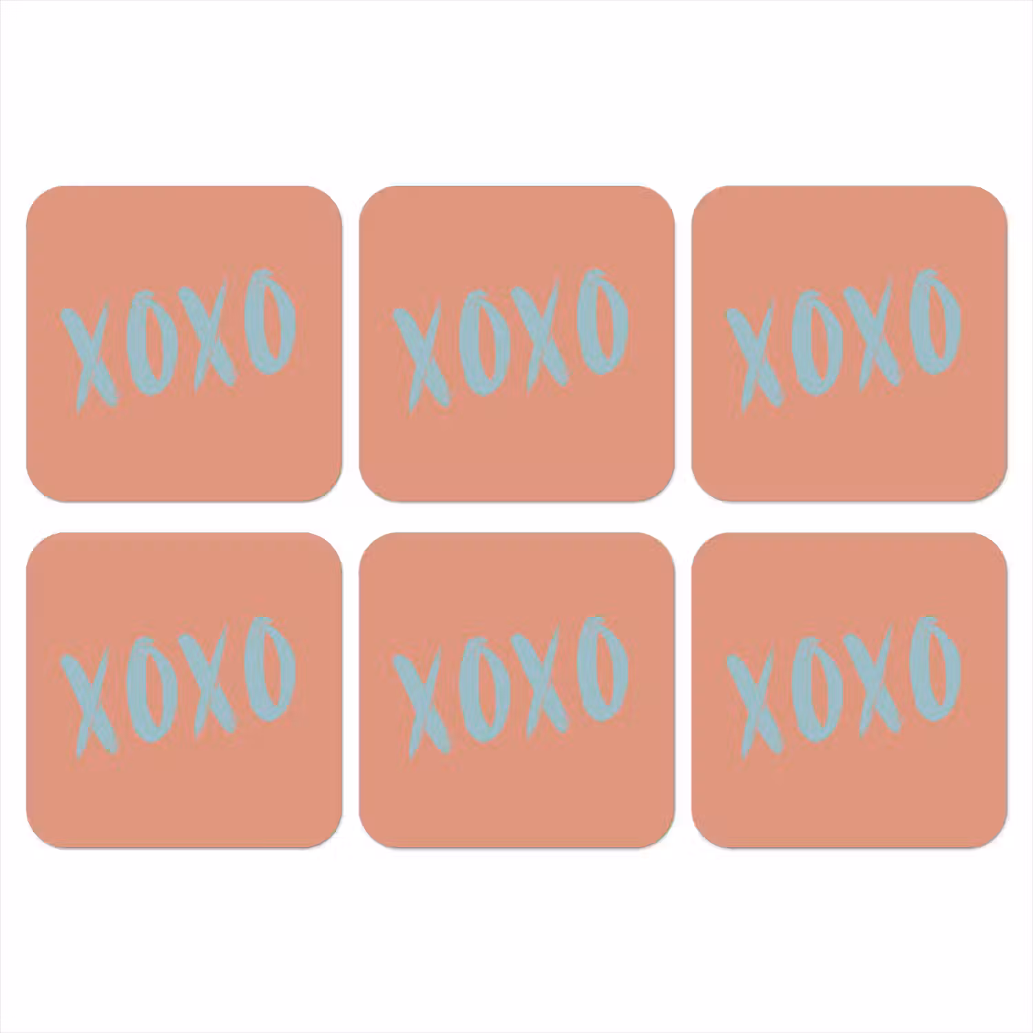 XOXO - Blauw - Perzikkleur onderzetter kurk middel -3d