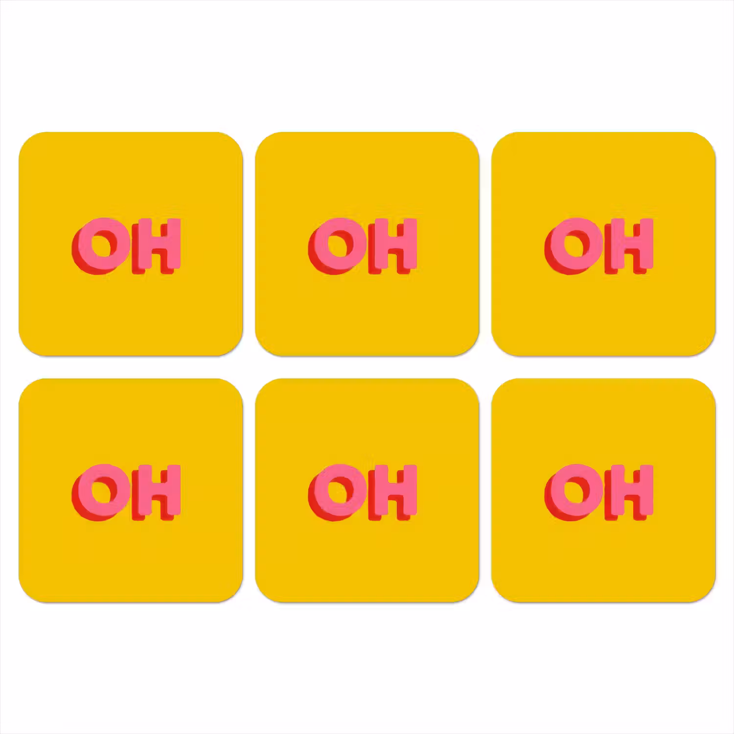 Geel - Roze - Oh - 3D onderzetter kurk middel -3d