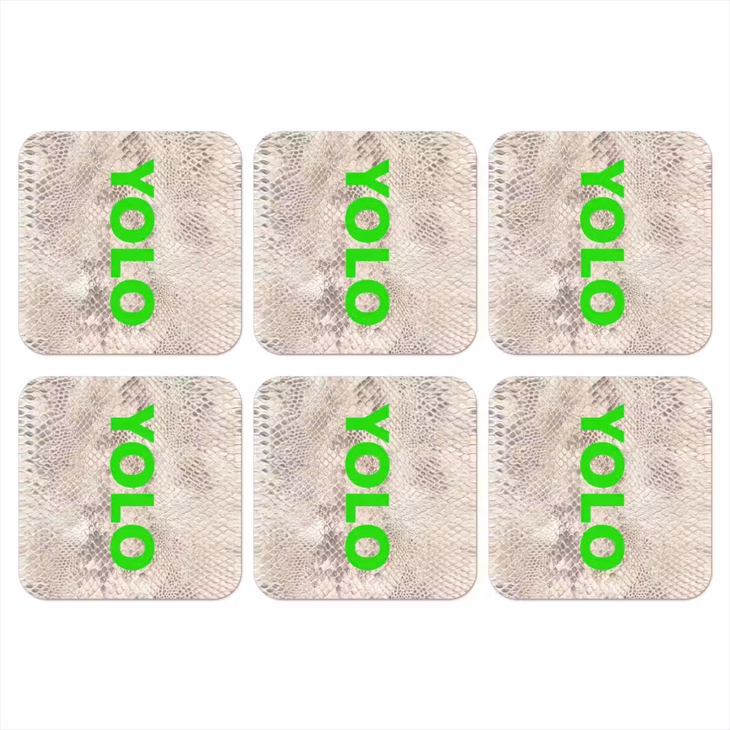 YOLO - Groen - Neon - Slangenprnt onderzetter kurk middel -3d