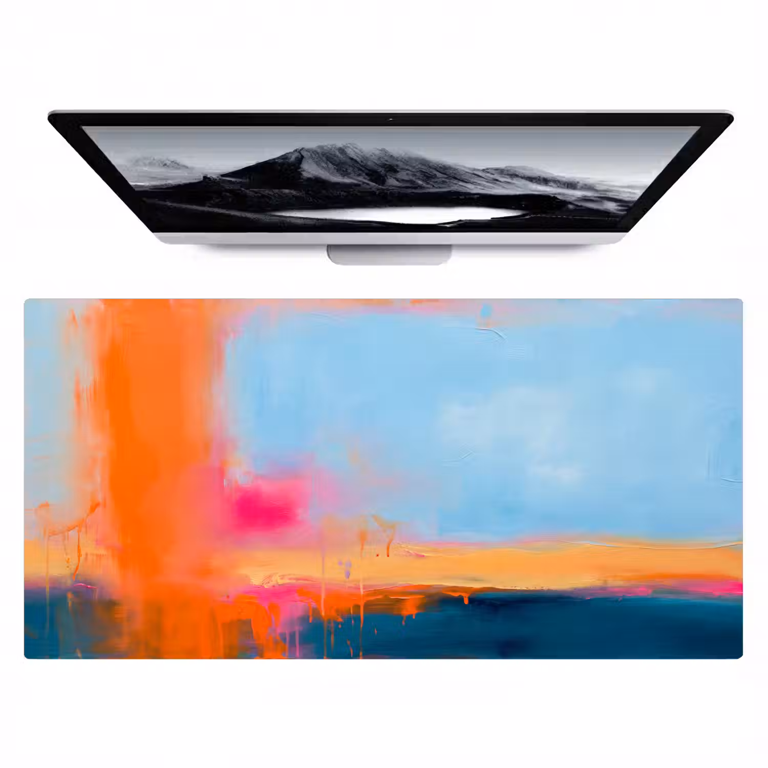 Abstract - Kleurvlakken - Modern - Oranje - Blauw Muismat XXL klein -zzz3d
