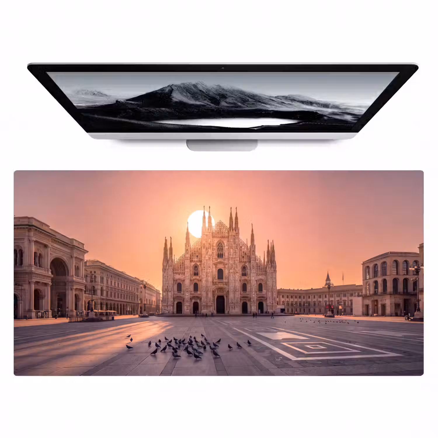 Architectuur - Milaan - Plein - Zonsopgang - Oranje Muismat XXL klein -zzz3d