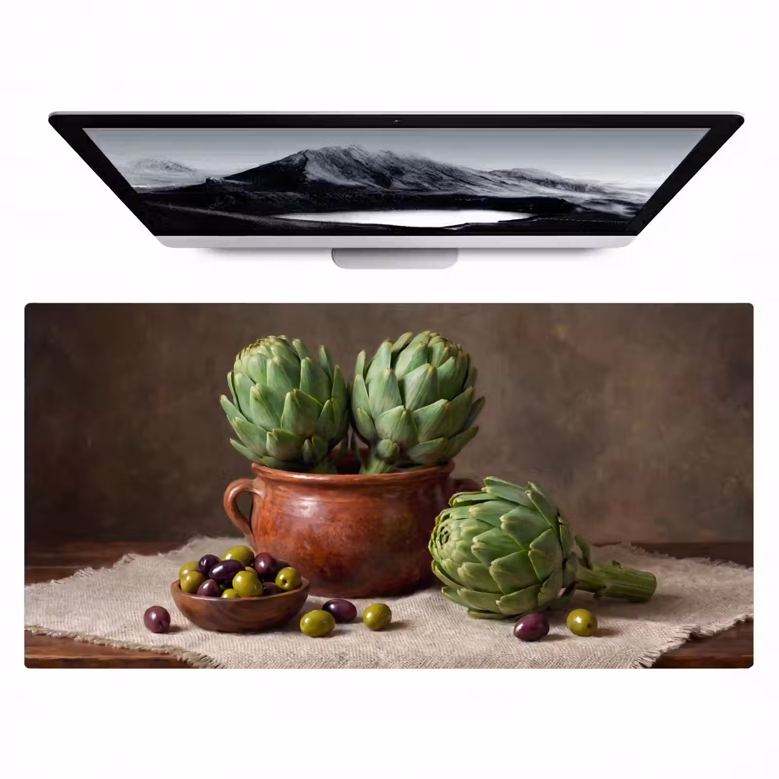 Desk Mat - Artichokes - Olives - Food - Artisjokken - Olijven - Eten Muismat XXL klein