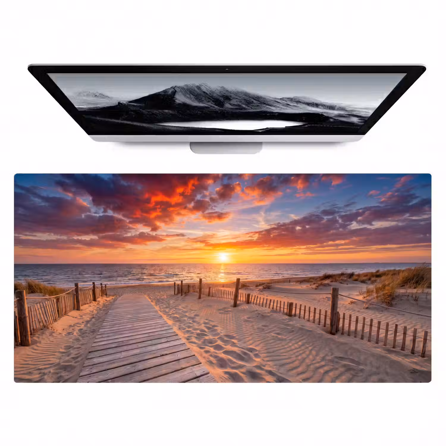 Strand - Zonsondergang - Zee - Natuur - Oranje Muismat XXL klein -zzz3d