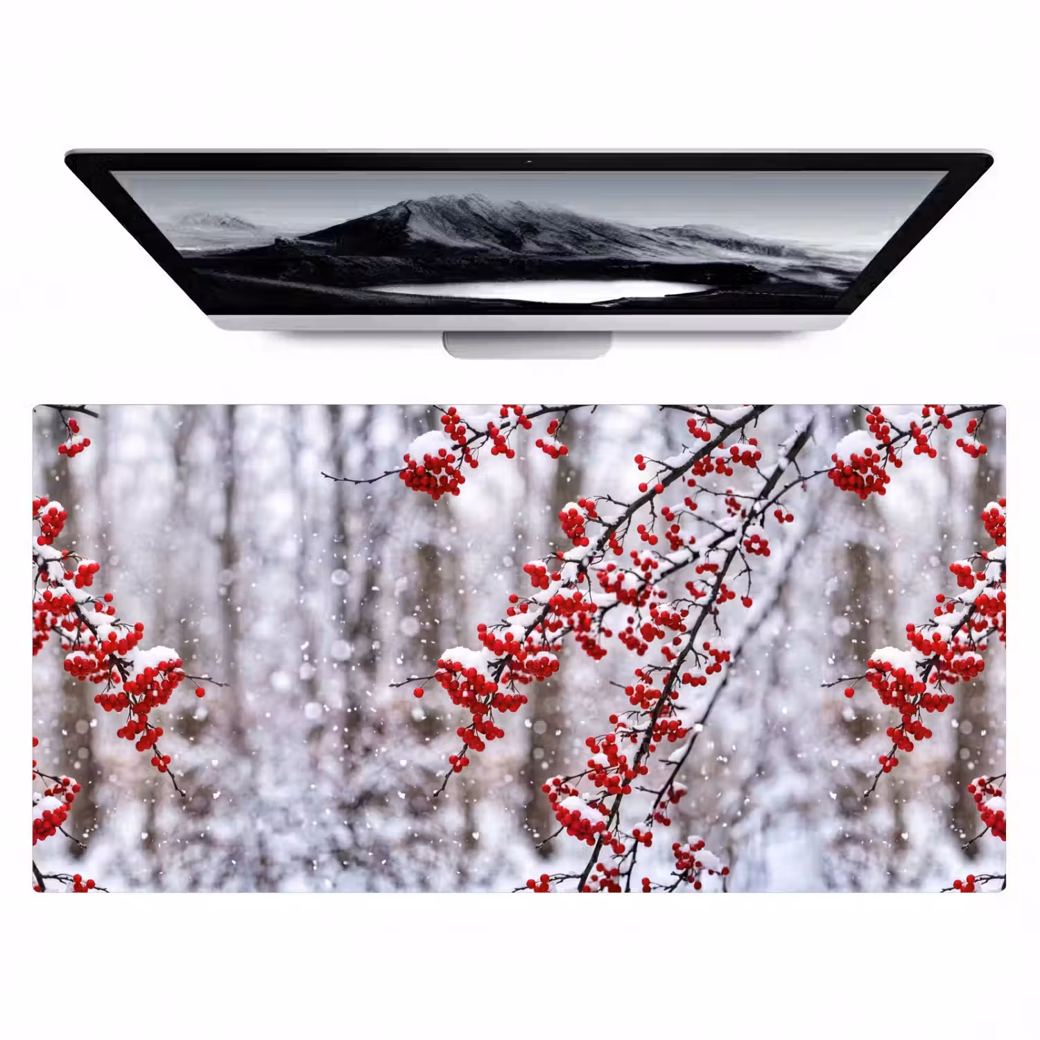 Bessen - Takken - Sneeuw - Winter - Kleurrijk Muismat XXL klein -zzz3d