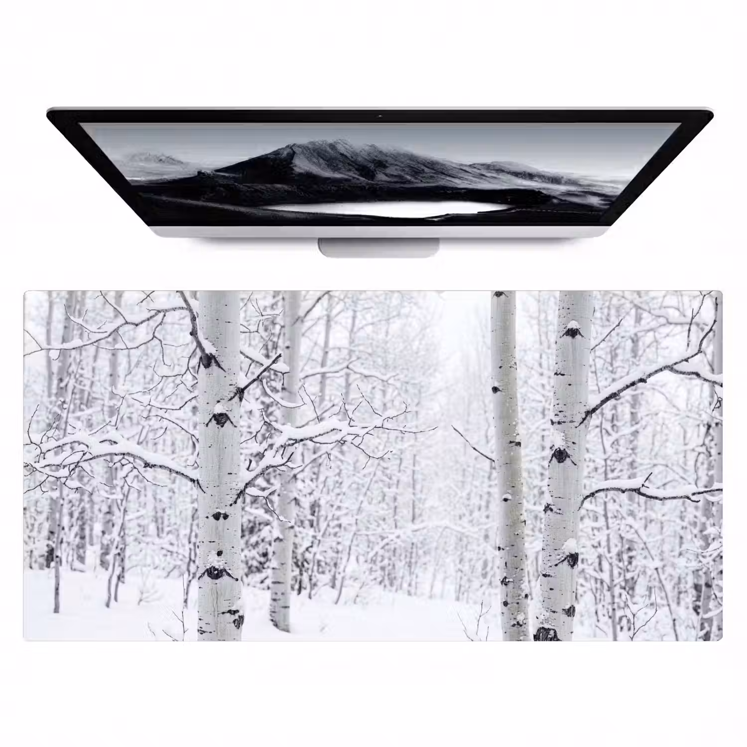 Berkenbomen - Sneeuw - Winter - Bos - Wit Muismat XXL klein -zzz3d