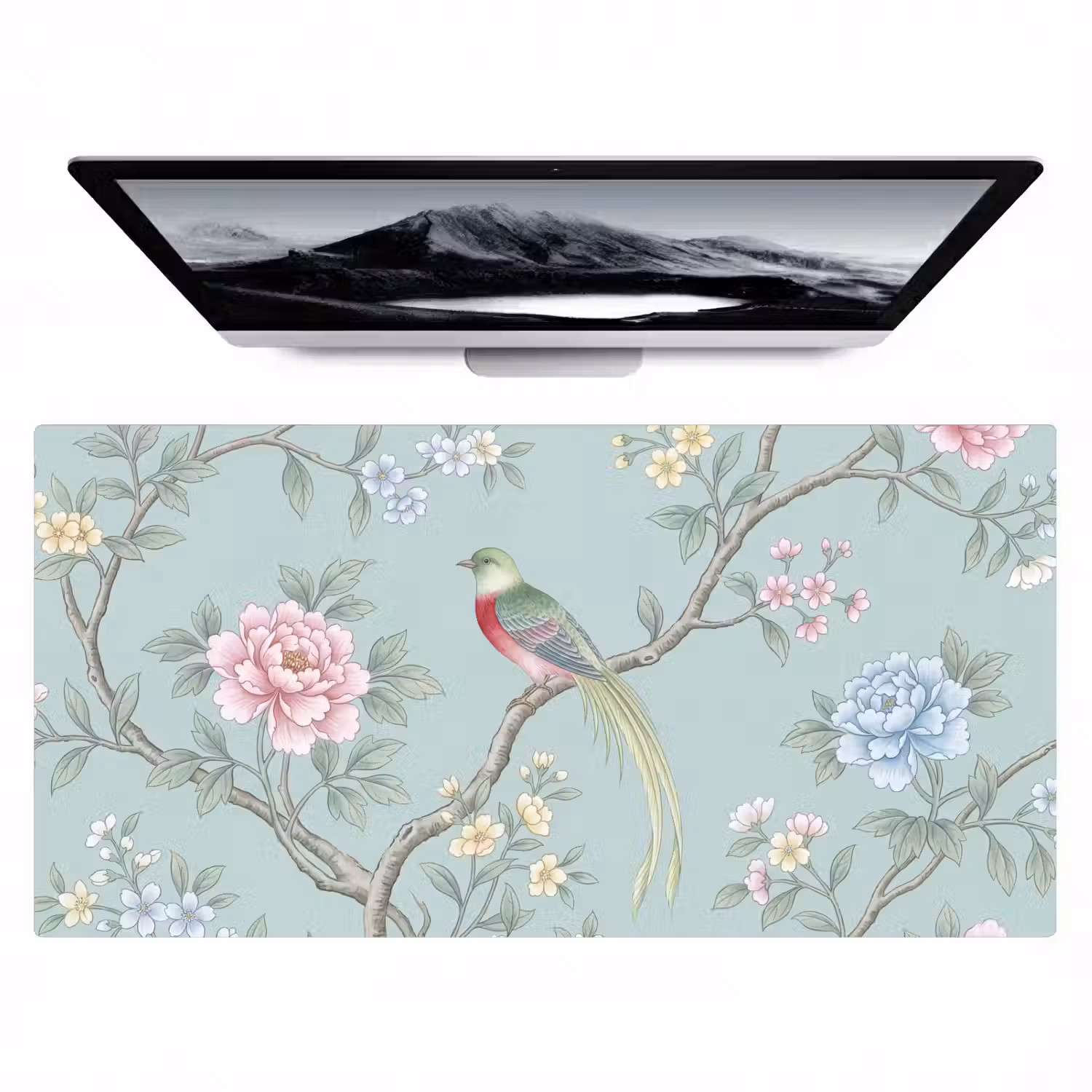 Vogel - Bloemen - Kleurrijk Muismat XXL klein -zzz3d