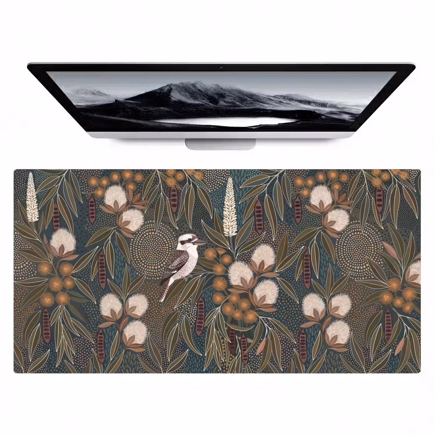 Vogel - Bladeren - Natuur - Illustratie - Groen Muismat XXL klein -zzz3d