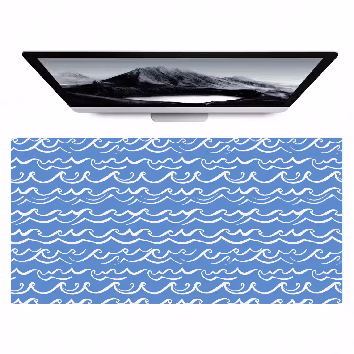 Blauw - Wit - Simpel - Getekend - Golven Muismat XXL klein 681 -zzz3d