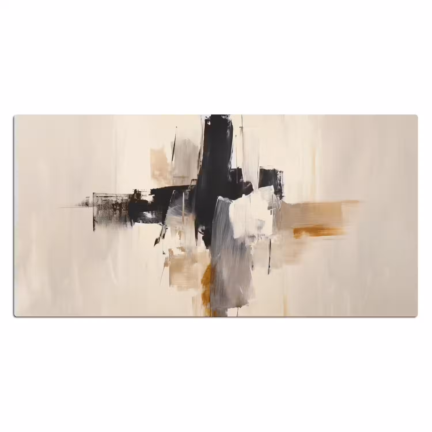 Penseelstreken - Ruw - Abstract - Beige Muismat XXL klein -3d_leeg