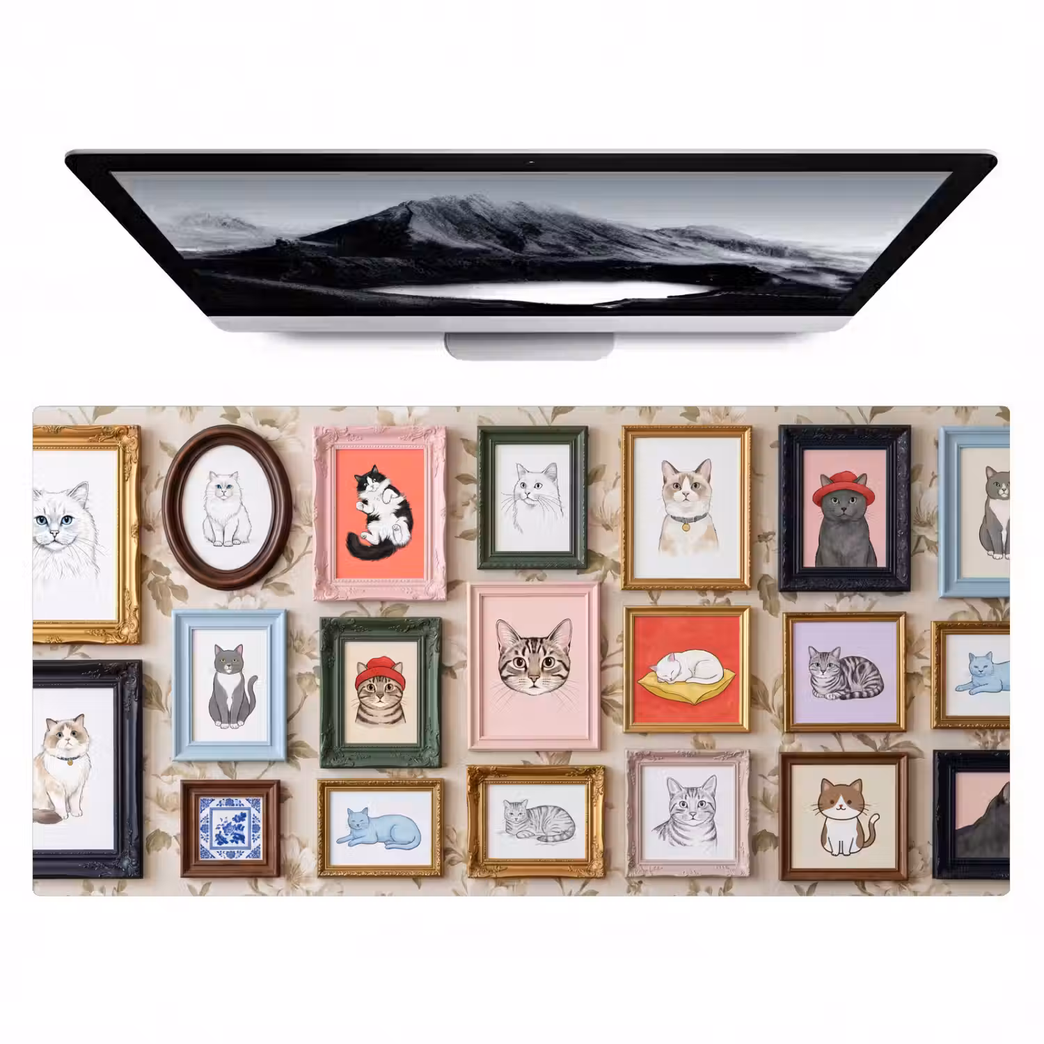 Kat - Portret - Dieren - Illustratie - Lijst Muismat XXL klein -zzz3d