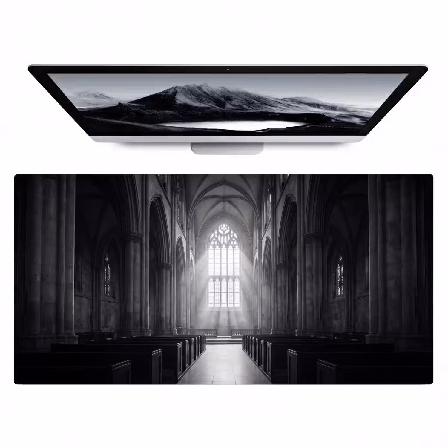 Kerk - Interieur - Lichtstralen - Architectuur - Klassiek Muismat XXL klein -zzz3d