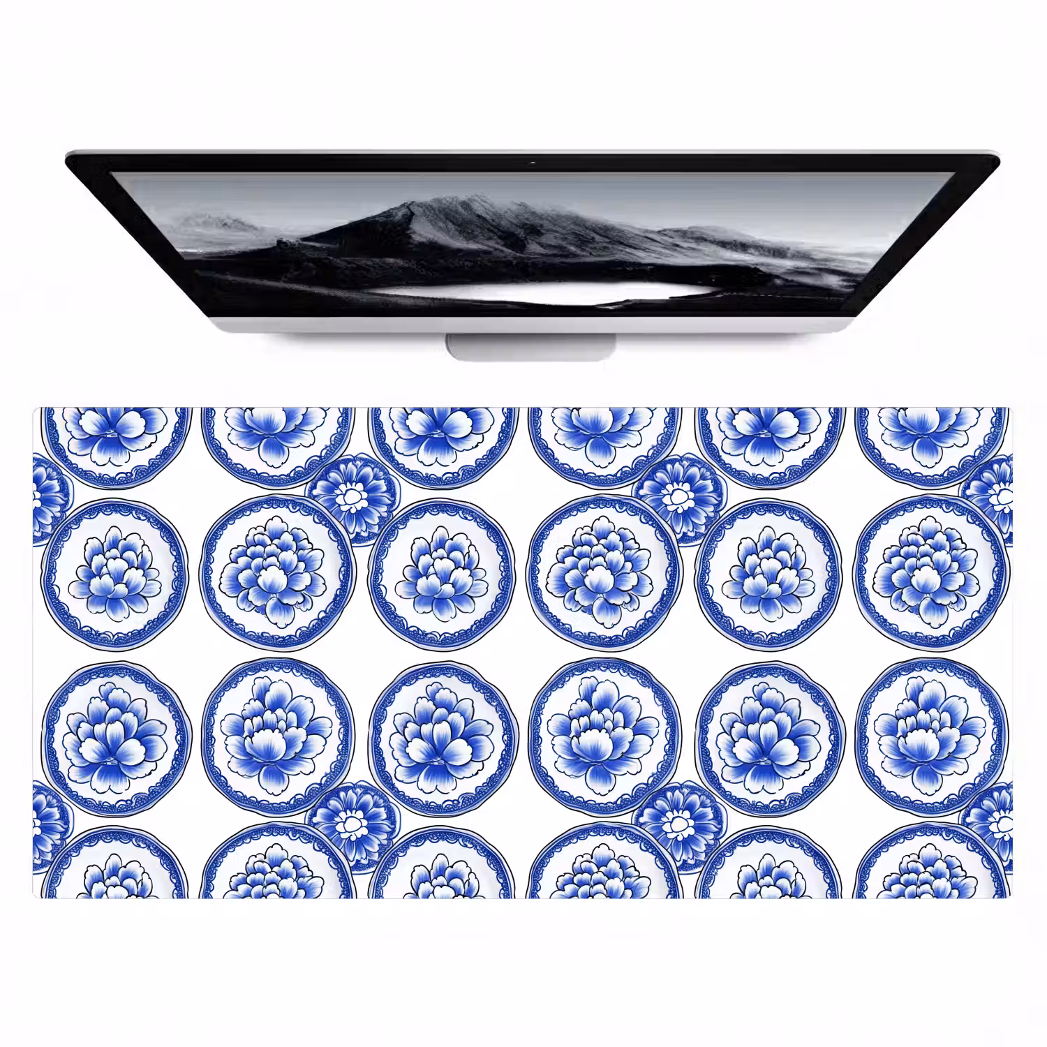 Cirkels - Bloemen - Blauw Muismat XXL klein 681 -zzz3d