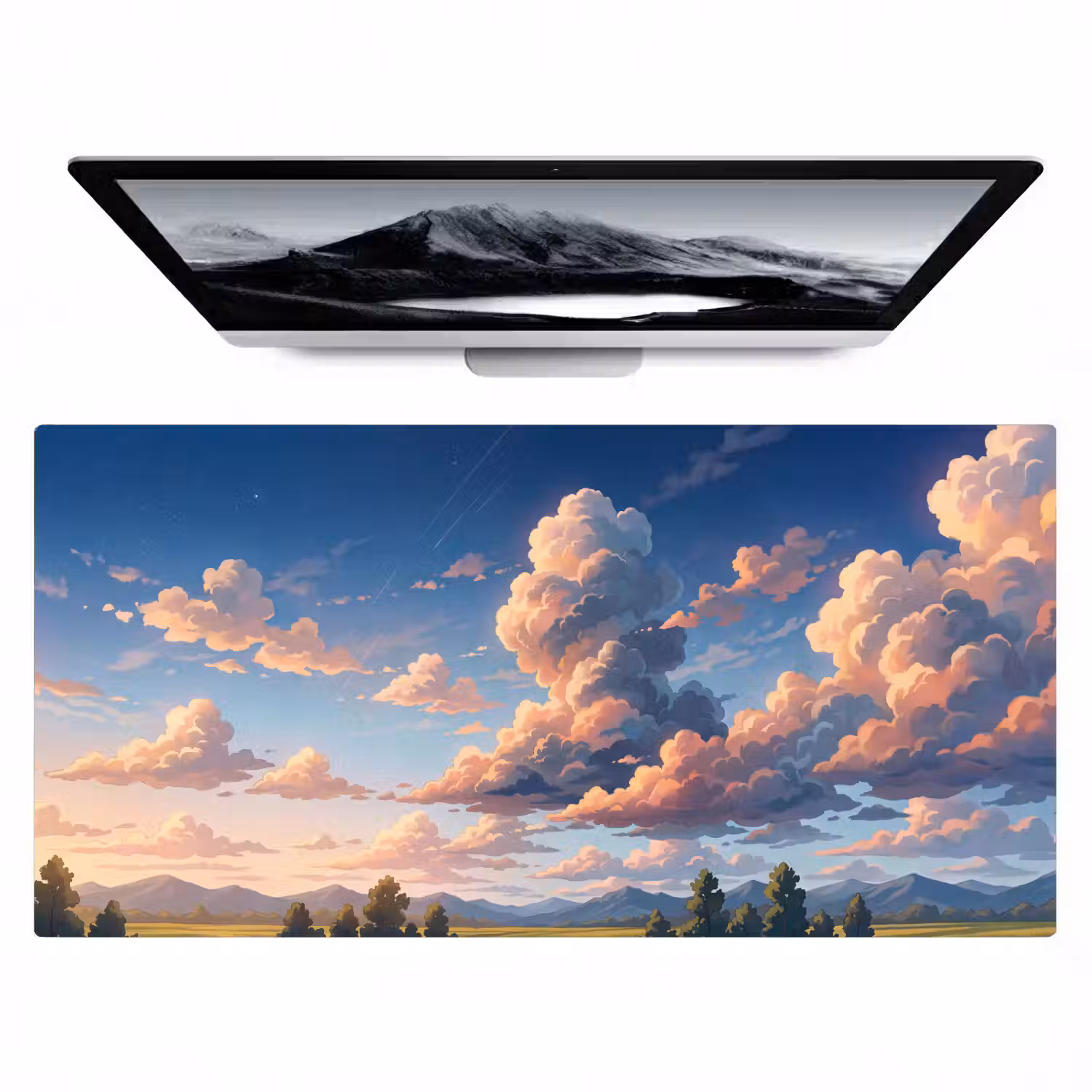 Wolken - Daghemel - Natuur - Illustratie - Oranje Muismat XXL klein -zzz3d