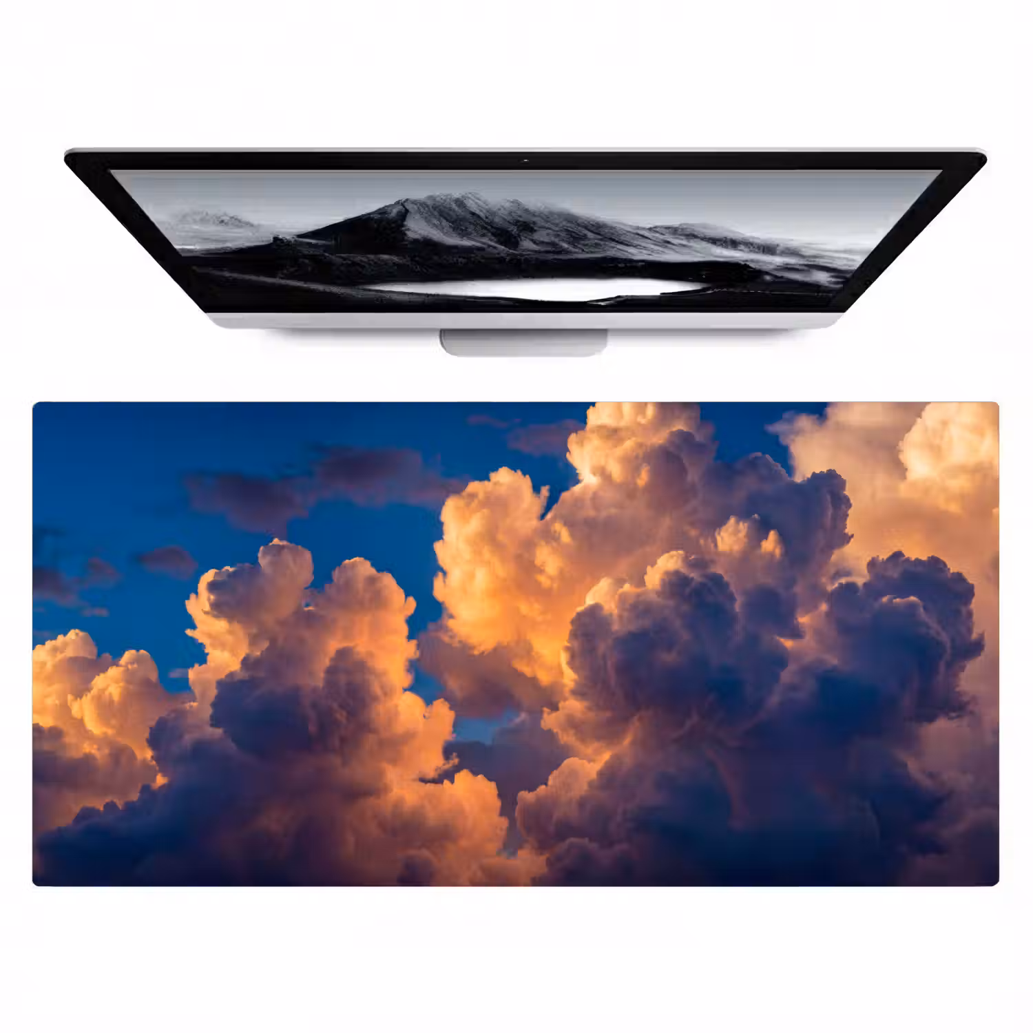Wolken - Zonsondergang - Natuur - Oranje - Blauw Muismat XXL klein -zzz3d