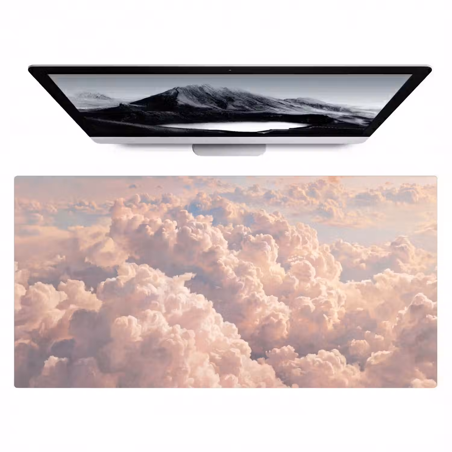 Wolken - Zonsondergang - Natuur - Pastel - Roze Muismat XXL klein -zzz3d