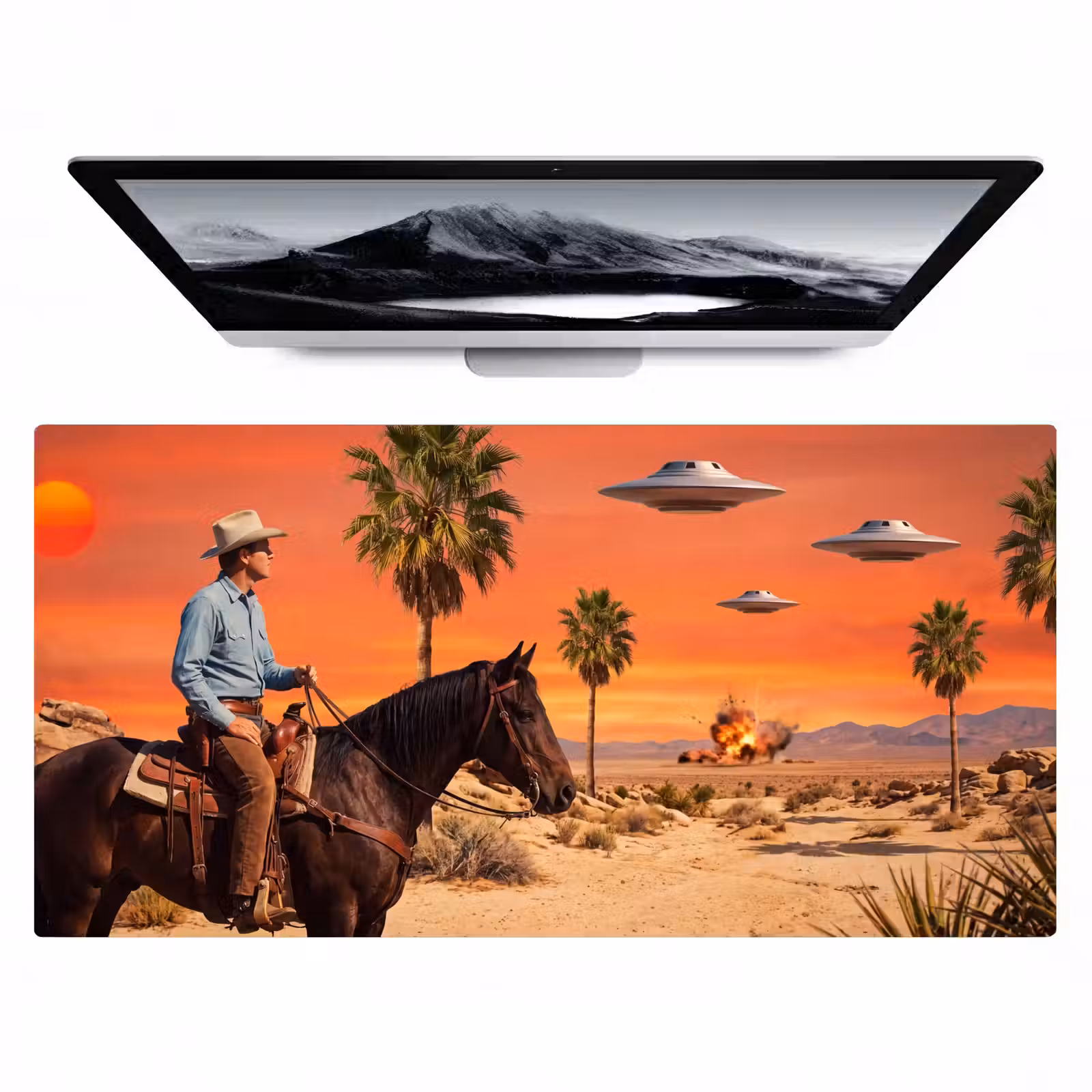 Desk Mat - Cowboy - Horse - Desert - Cowboy - Paard - Woestijn Muismat XXL klein