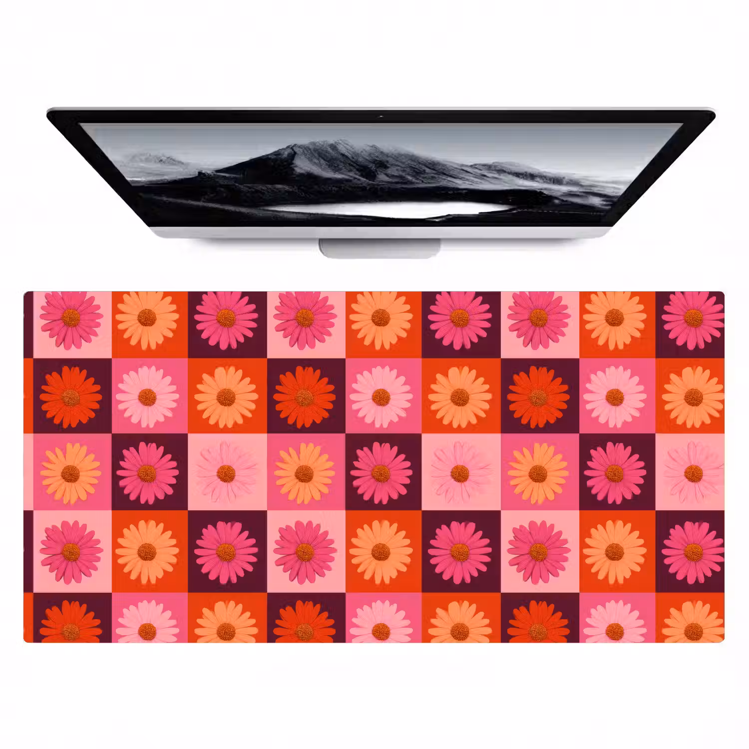 Madeliefjes - Dambord - Retro - Roze - Oranje Muismat XXL klein 681 -zzz3d