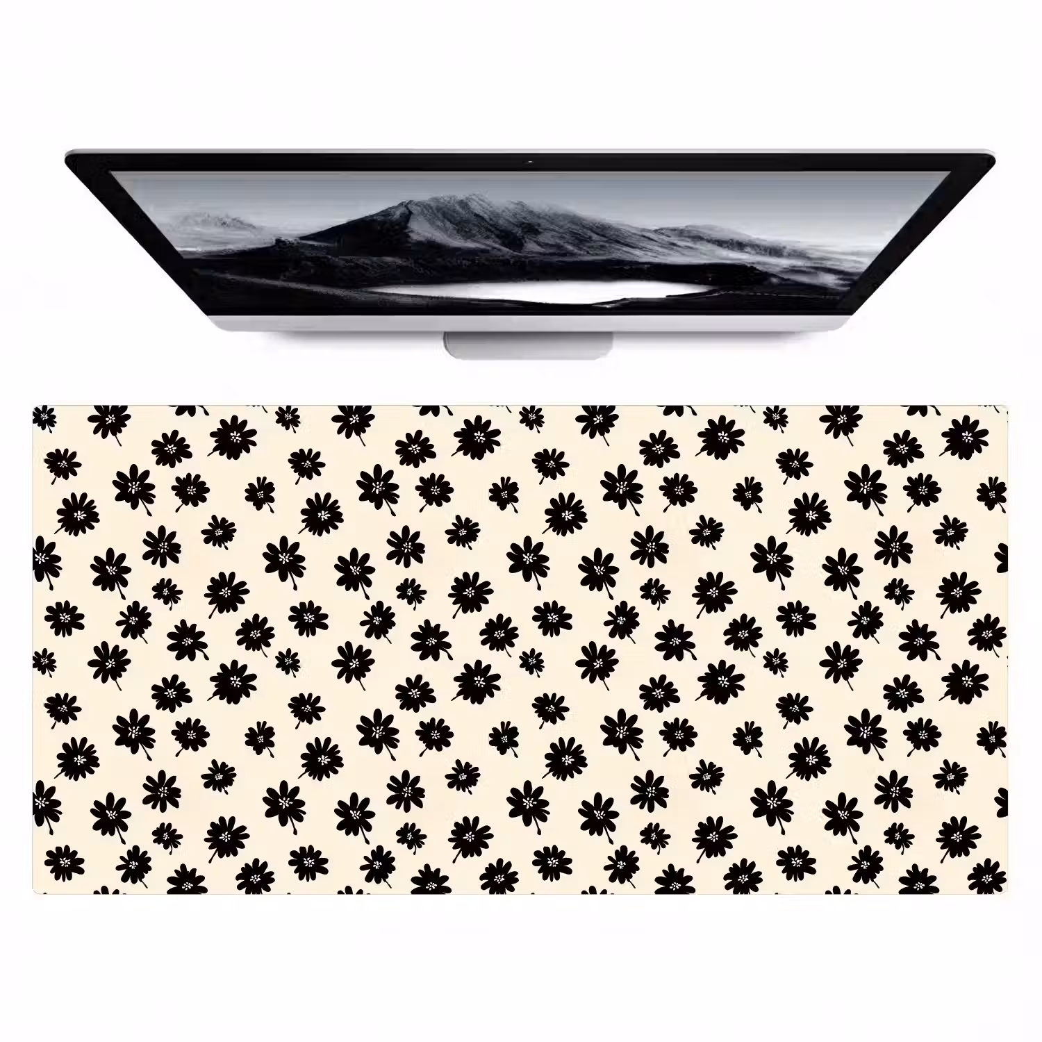 Madeliefjes - Grafisch - Zwart - Beige Muismat XXL klein 681 -zzz3d